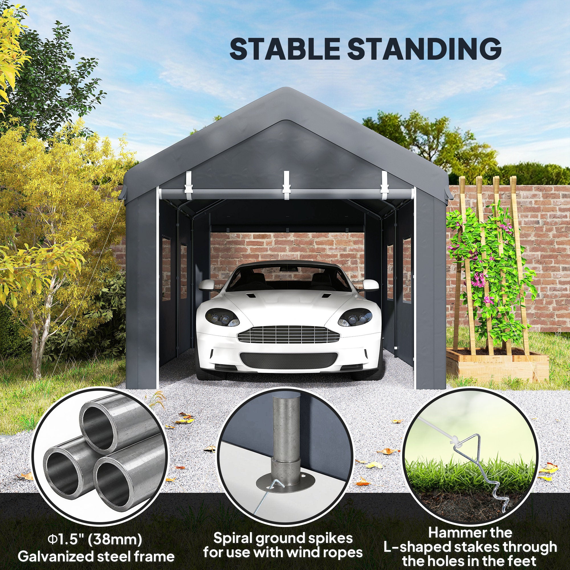 10' x 20' Heavy Duty Carport Portable Garage - Dark Grey-Patio & Garden > Wedding & Events Tents > Car Shelters-DECOROLALA