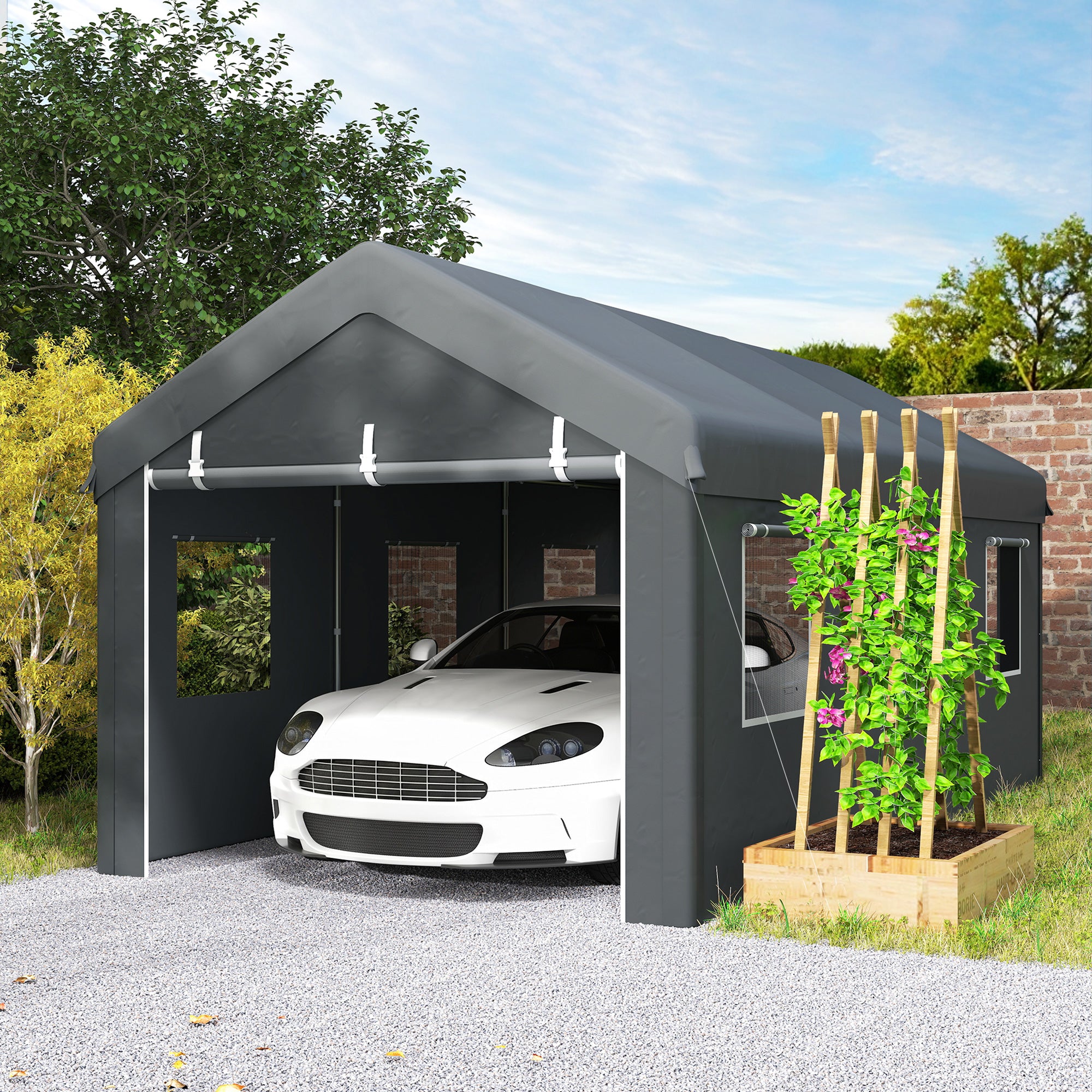 10' x 20' Heavy Duty Carport Portable Garage - Dark Grey-Patio & Garden > Wedding & Events Tents > Car Shelters-DECOROLALA