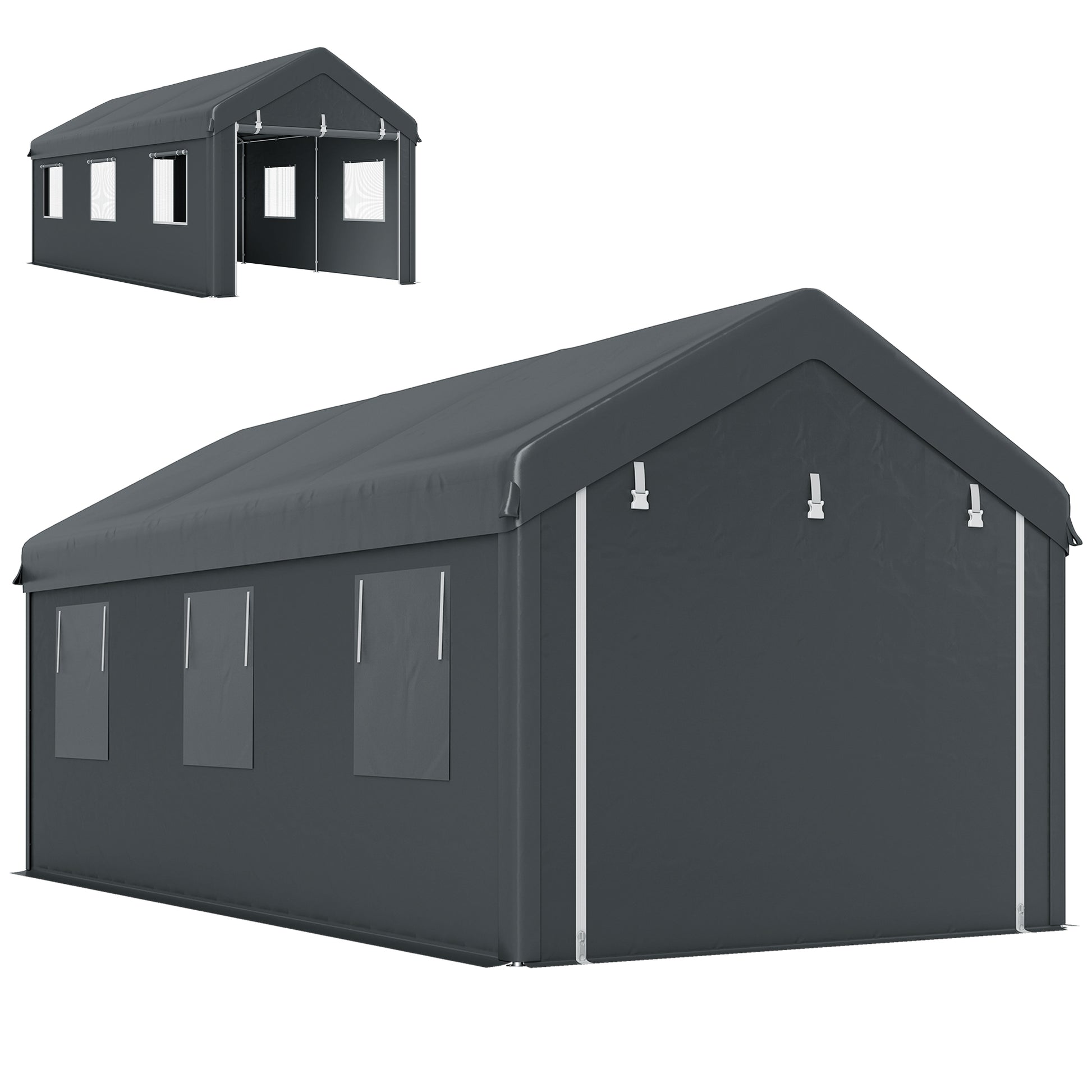 10' x 20' Heavy Duty Carport Portable Garage - Dark Grey-Patio & Garden > Wedding & Events Tents > Car Shelters-DECOROLALA