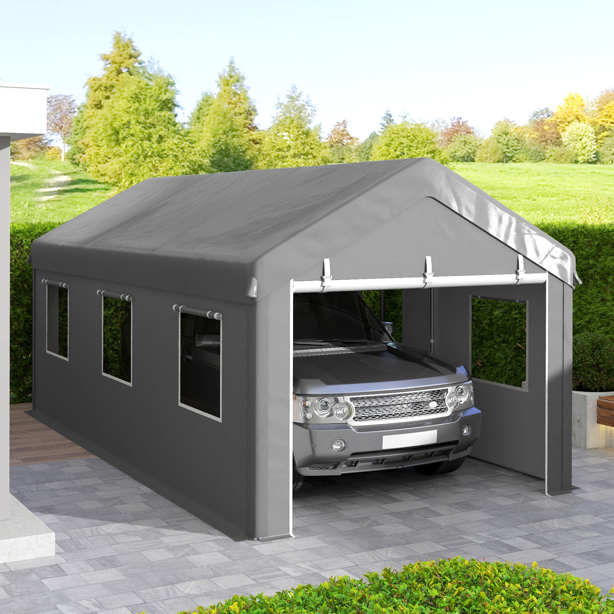 10' x 20' Heavy Duty Carport Portable Garage Light Grey-Patio & Garden > Wedding & Events Tents > Car Shelters-DECOROLALA