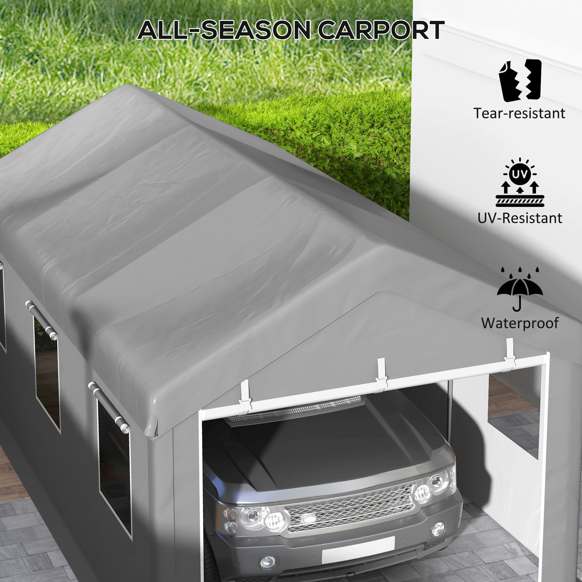 10' x 20' Heavy Duty Carport Portable Garage Light Grey-Patio & Garden > Wedding & Events Tents > Car Shelters-DECOROLALA