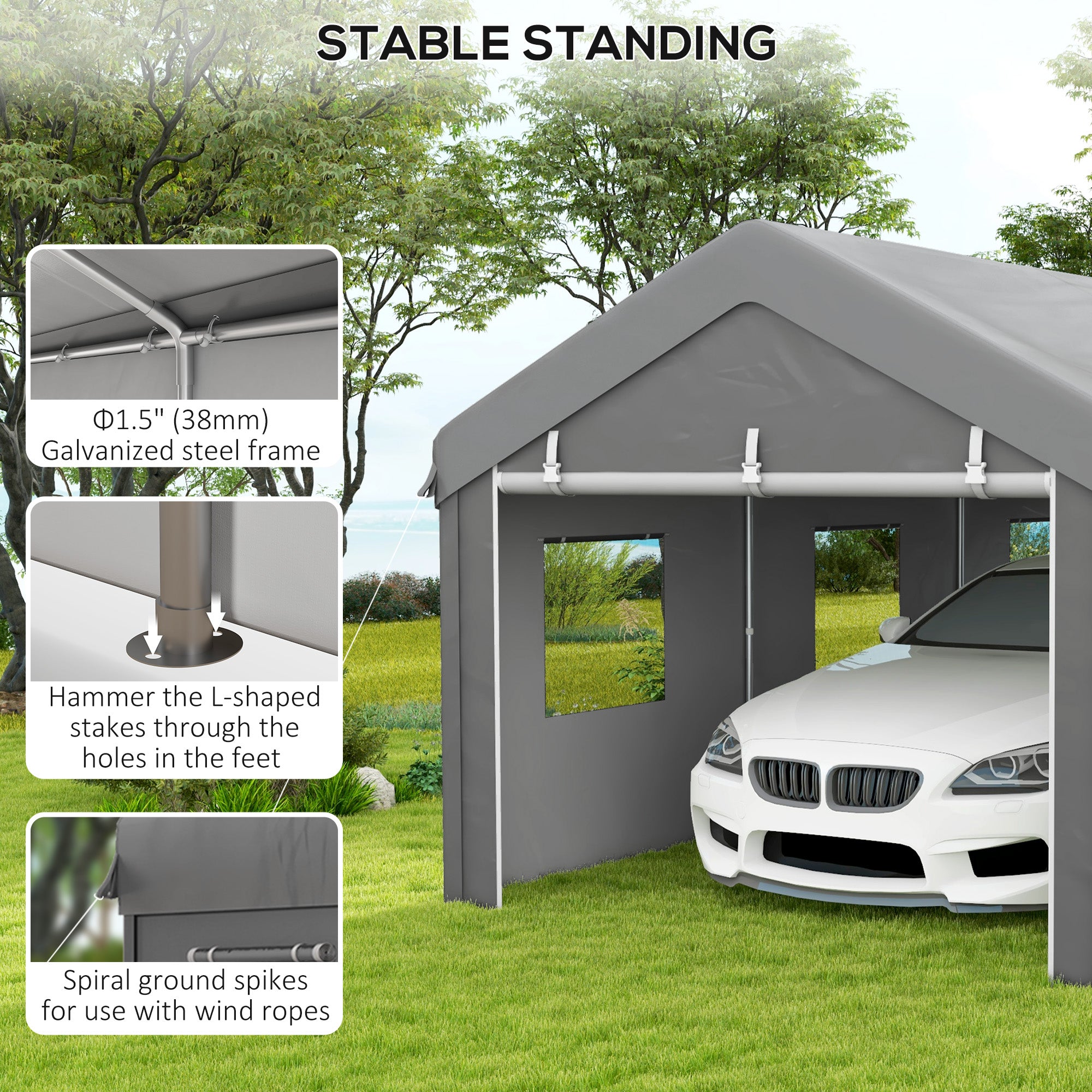 10' x 20' Heavy Duty Carport Portable Garage Light Grey-Patio & Garden > Wedding & Events Tents > Car Shelters-DECOROLALA