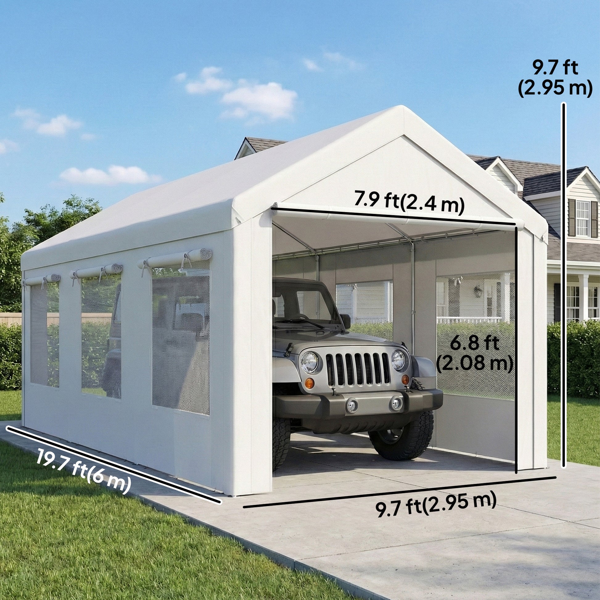 10' x 20' Heavy Duty Carport - White Portable Garage Tent-Patio & Garden > Wedding & Events Tents > Car Shelters-DECOROLALA