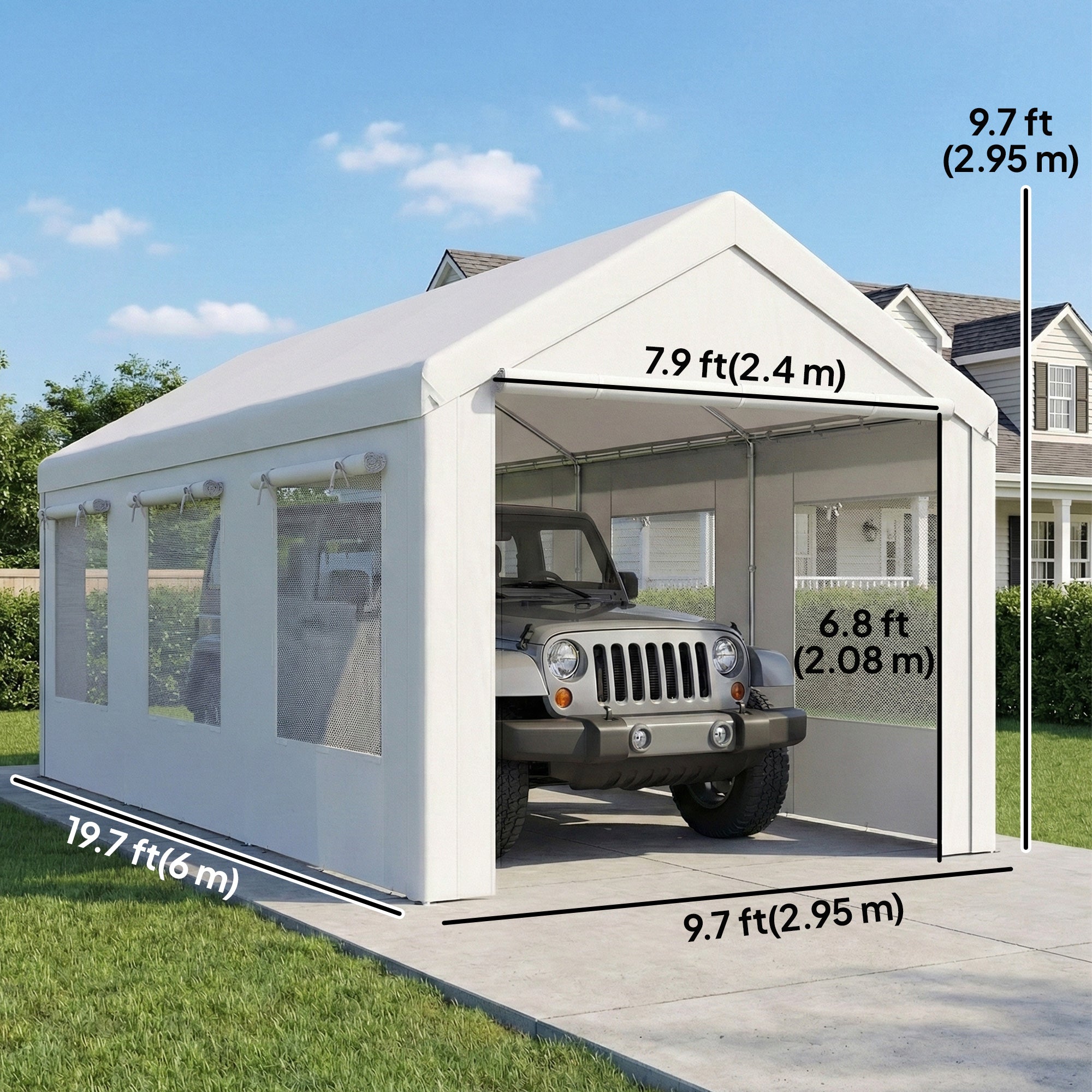 10' x 20' Heavy Duty Carport - White Portable Garage Tent-Patio & Garden > Wedding & Events Tents > Car Shelters-DECOROLALA