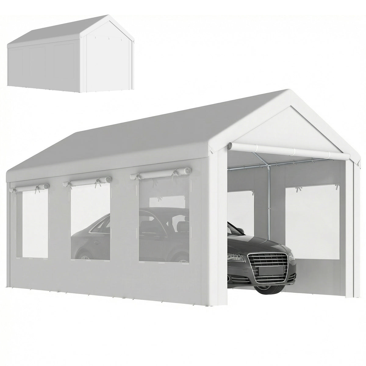 10' x 20' Heavy Duty Carport - White Portable Garage Tent-Patio & Garden > Wedding & Events Tents > Car Shelters-DECOROLALA