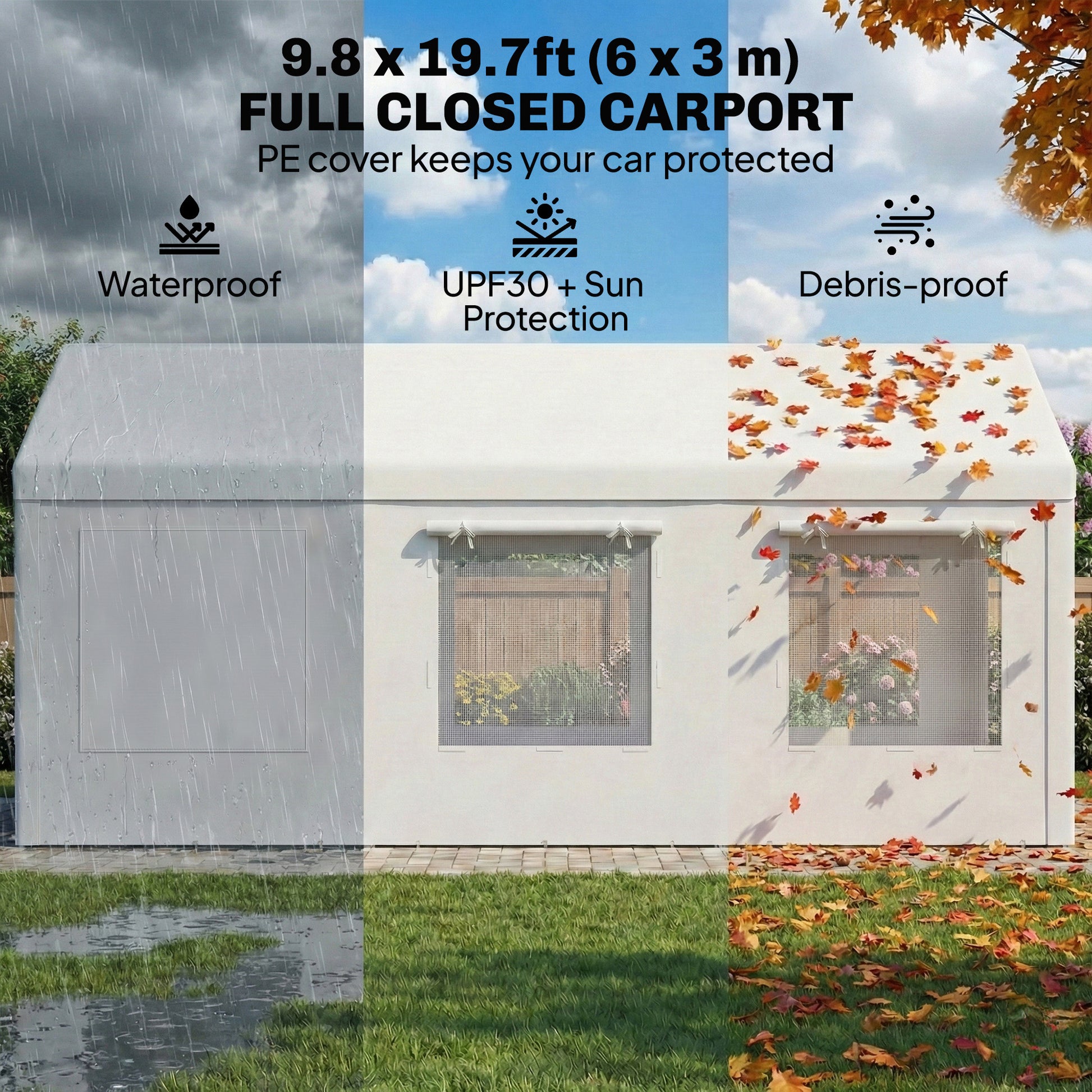 10' x 20' Heavy Duty Carport - White Portable Garage Tent-Patio & Garden > Wedding & Events Tents > Car Shelters-DECOROLALA