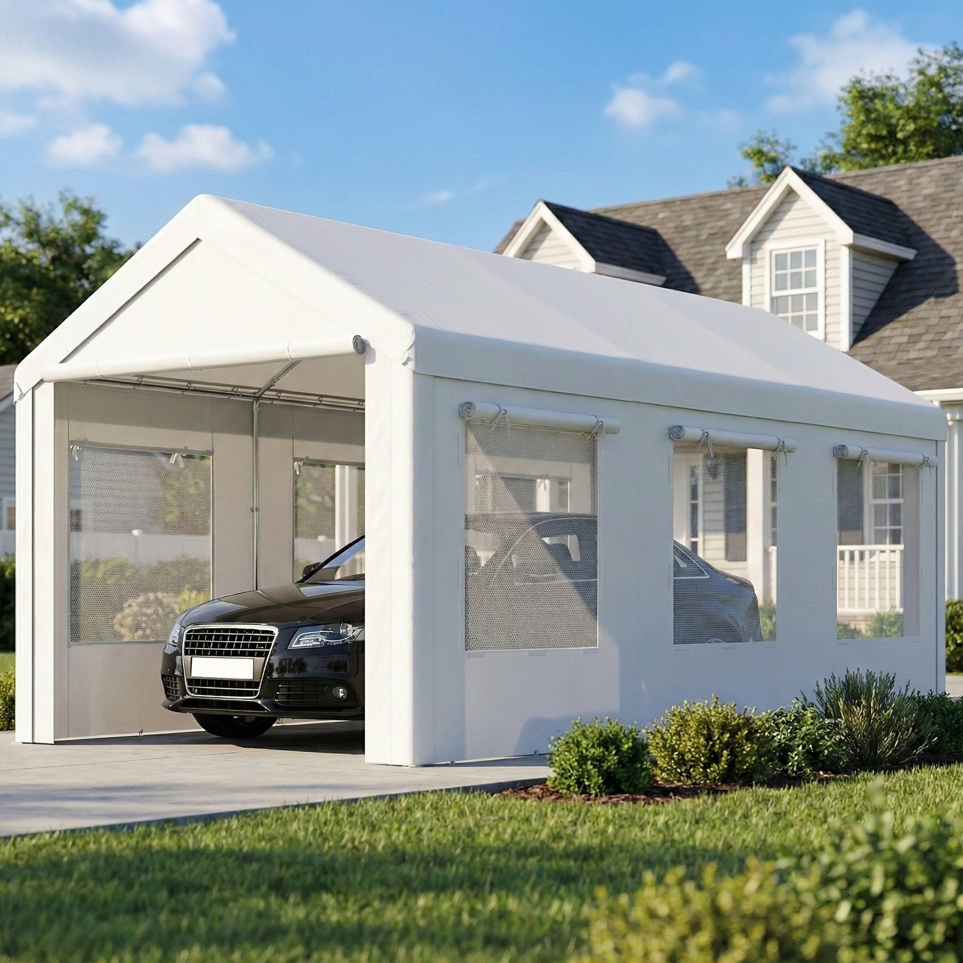 10' x 20' Heavy Duty Carport - White Portable Garage Tent-Patio & Garden > Wedding & Events Tents > Car Shelters-DECOROLALA