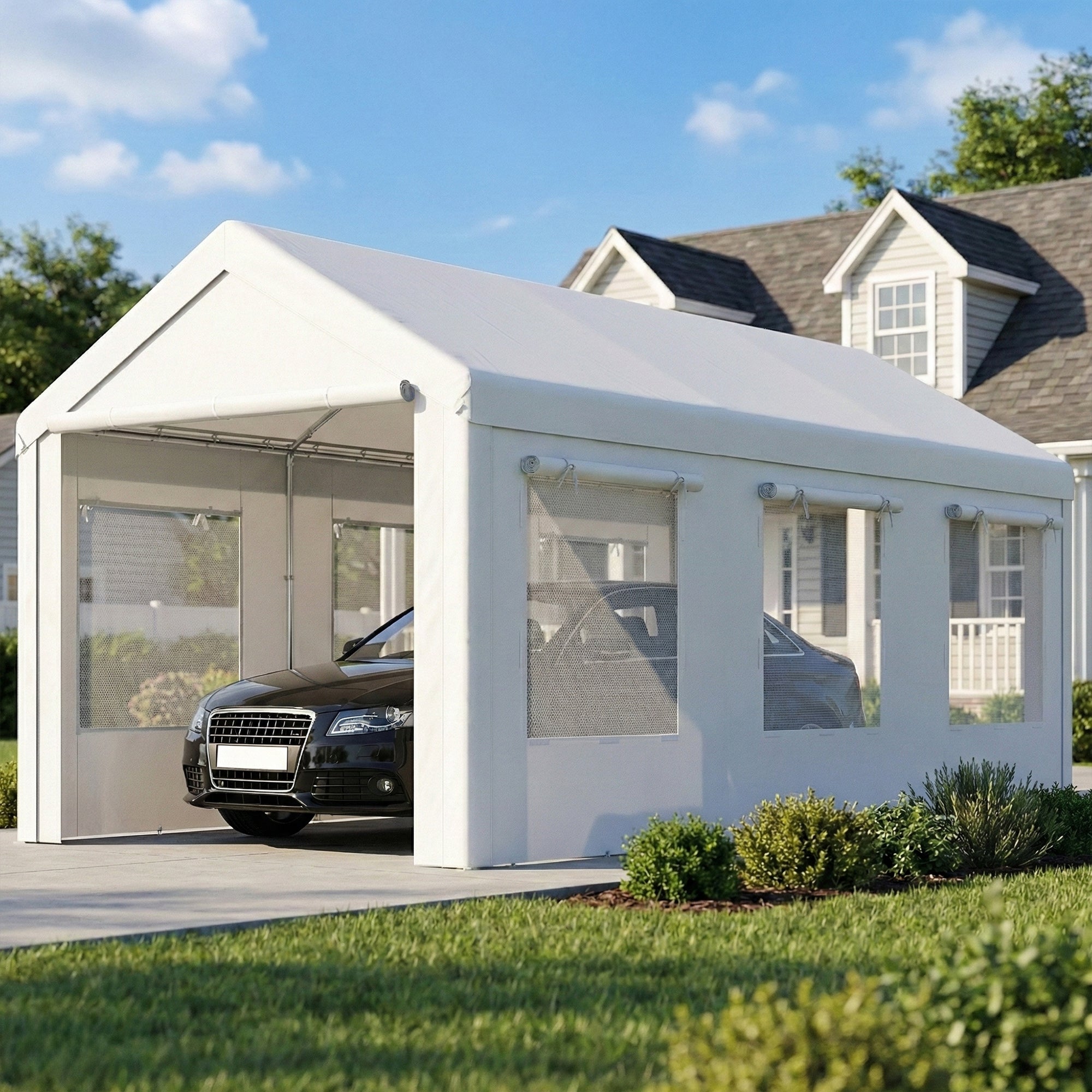 10' x 20' Heavy Duty Carport - White Portable Garage Tent-Patio & Garden > Wedding & Events Tents > Car Shelters-DECOROLALA