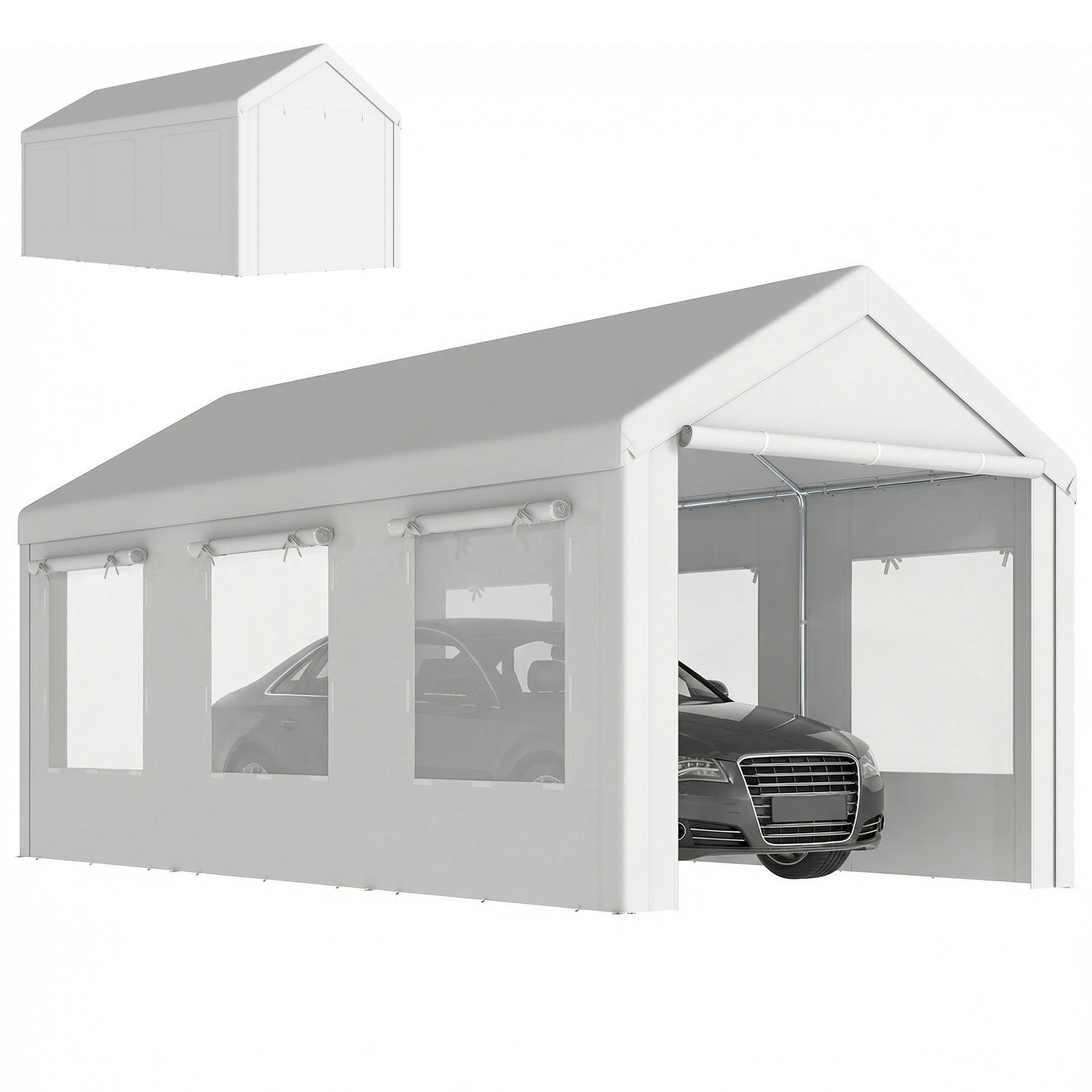 10' x 20' Heavy Duty Carport - White Portable Garage Tent-Patio & Garden > Wedding & Events Tents > Car Shelters-DECOROLALA