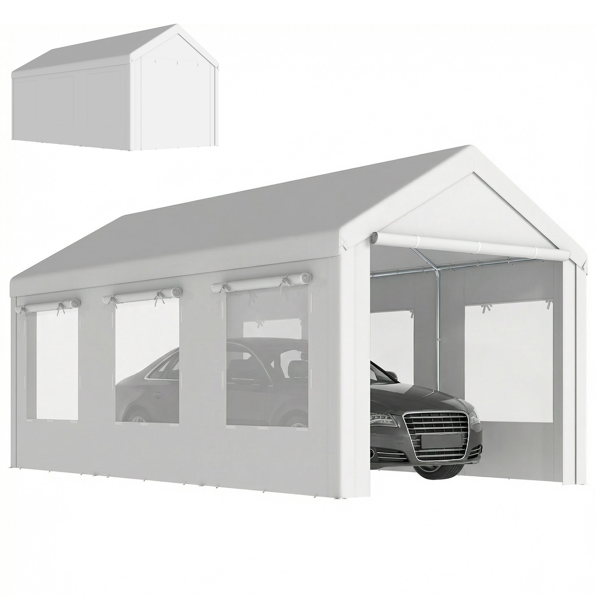 10' x 20' Heavy Duty Carport - White Portable Garage Tent-Patio & Garden > Wedding & Events Tents > Car Shelters-DECOROLALA