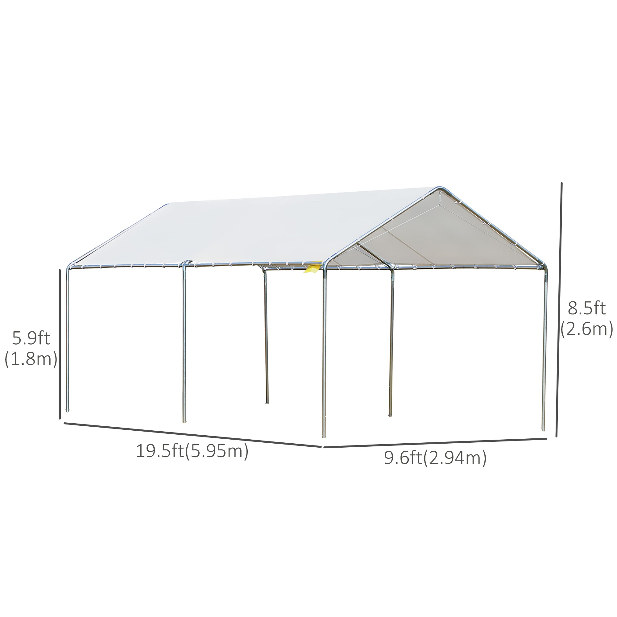 10' x 20' Heavy Duty Galvanized Carport Canopy - White-DECOROLALA