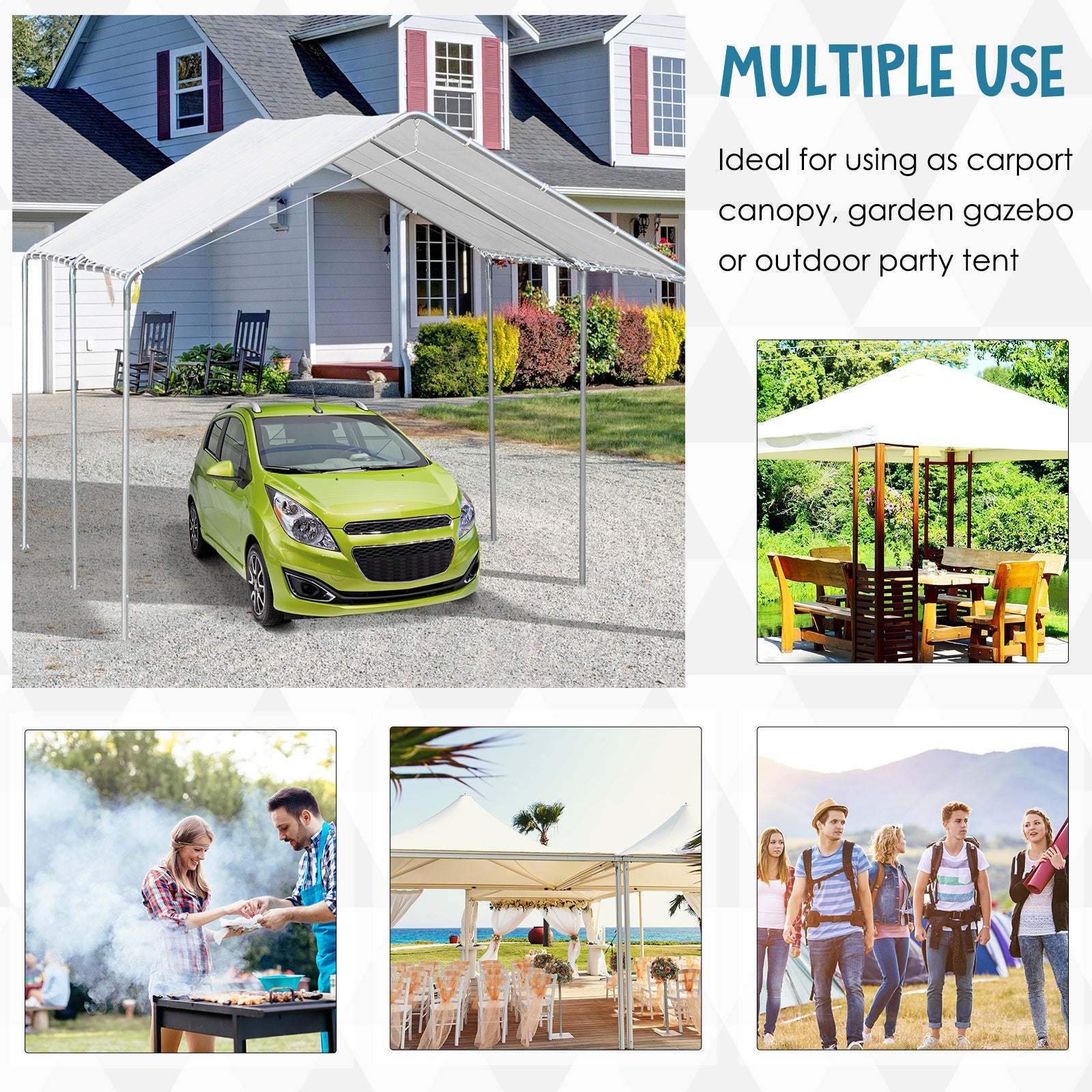 10' x 20' Heavy Duty Galvanized Carport Canopy - White-DECOROLALA