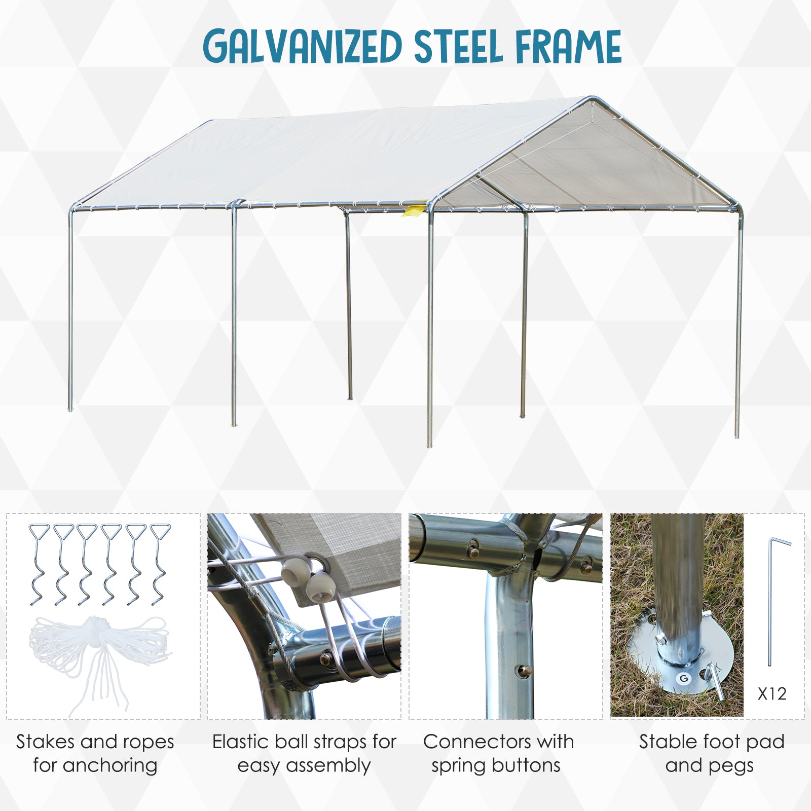 10' x 20' Heavy Duty Galvanized Carport Canopy - White-DECOROLALA
