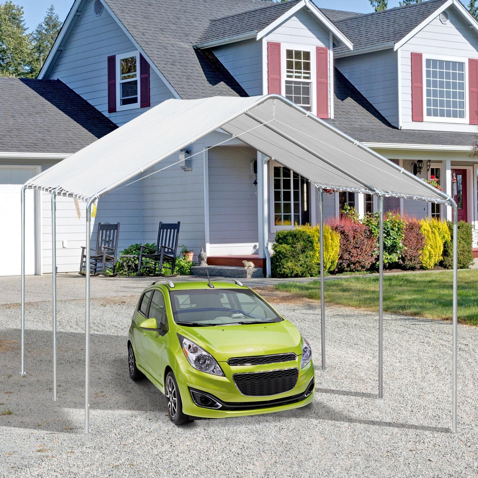 10' x 20' Heavy Duty Galvanized Carport Canopy - White-DECOROLALA