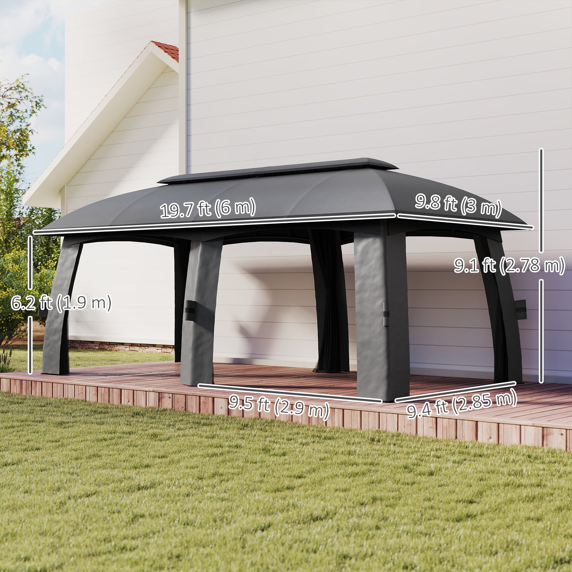10' x 20' Patio Gazebo with Netting - Dark Grey-DECOROLALA