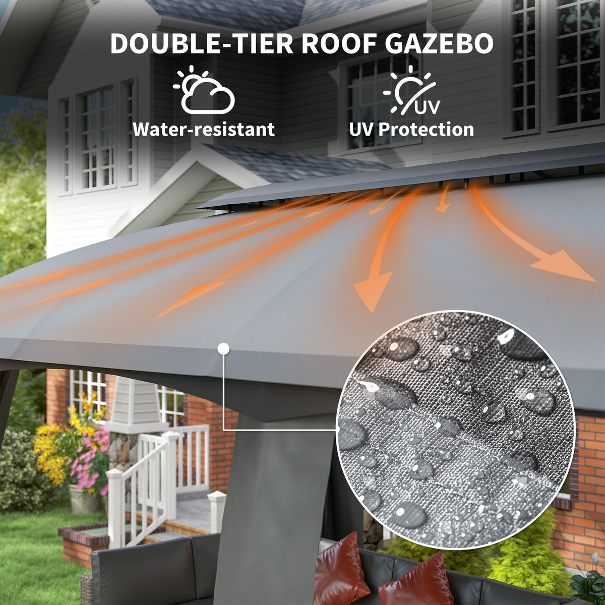 10' x 20' Patio Gazebo with Netting - Dark Grey-Gazebos-DECOROLALA