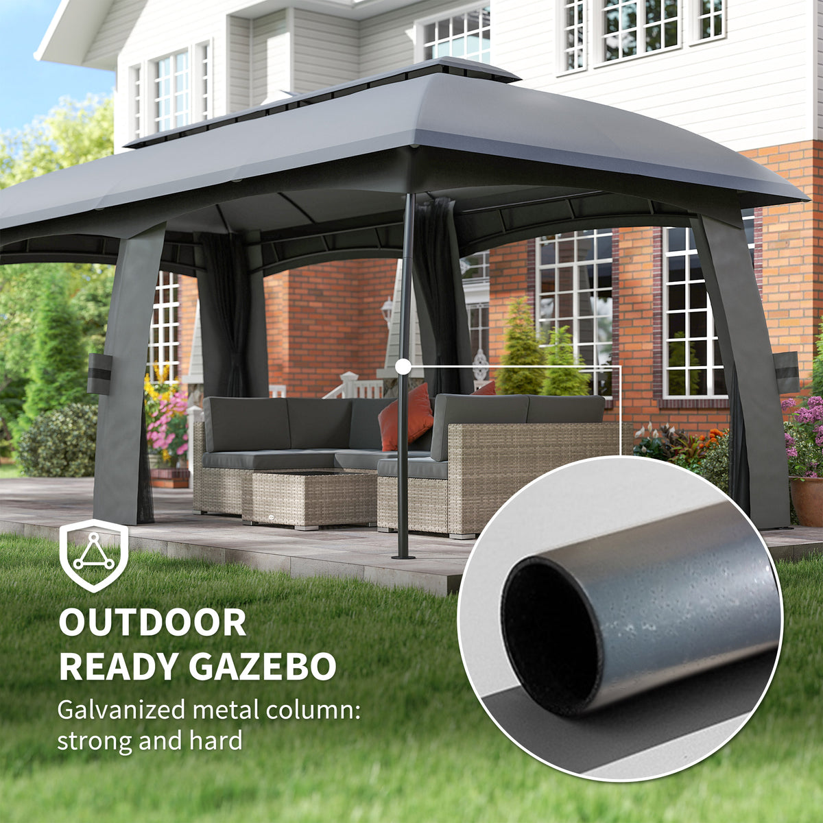 10' x 20' Patio Gazebo with Netting - Dark Grey-Gazebos-DECOROLALA