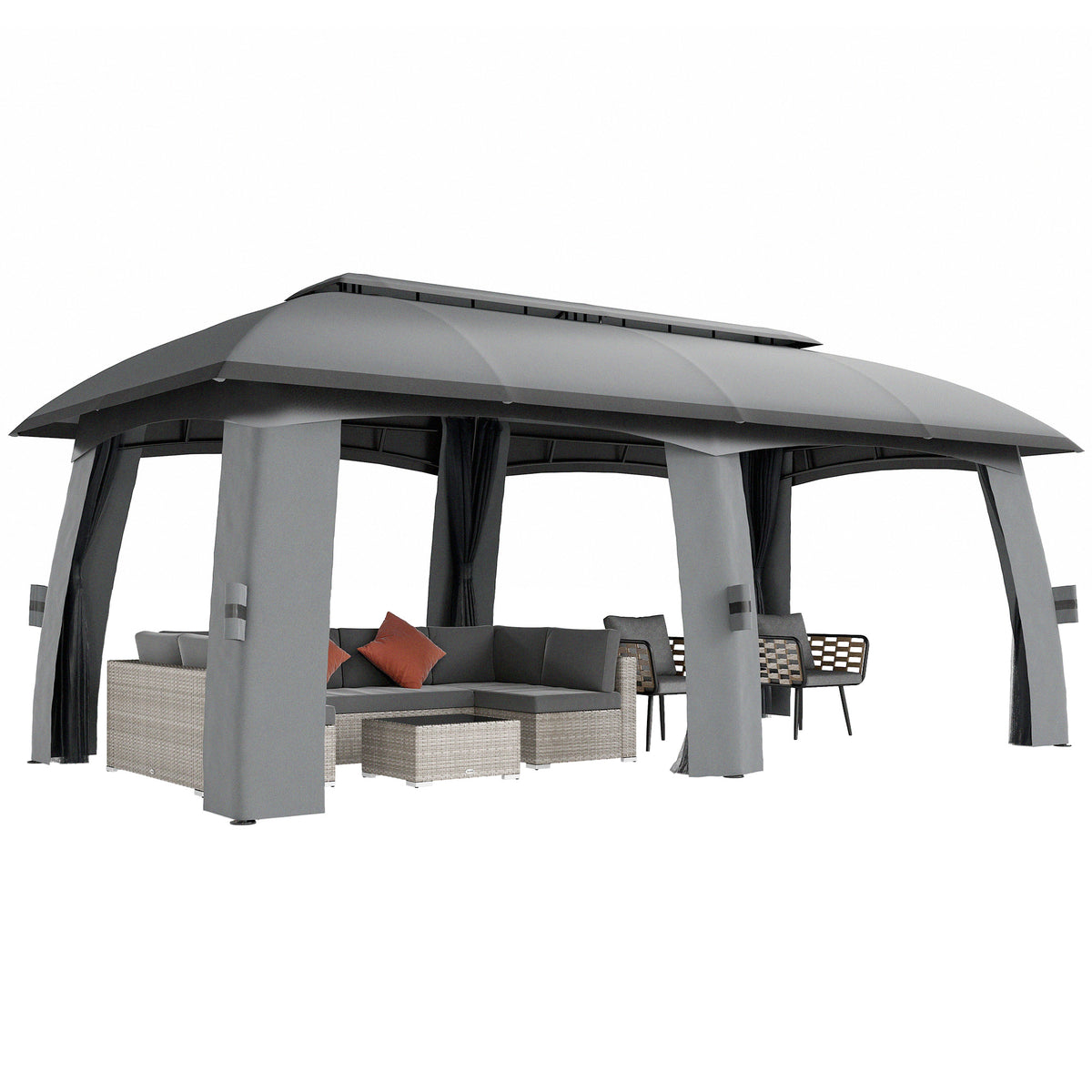 10' x 20' Patio Gazebo with Netting - Dark Grey-Gazebos-DECOROLALA