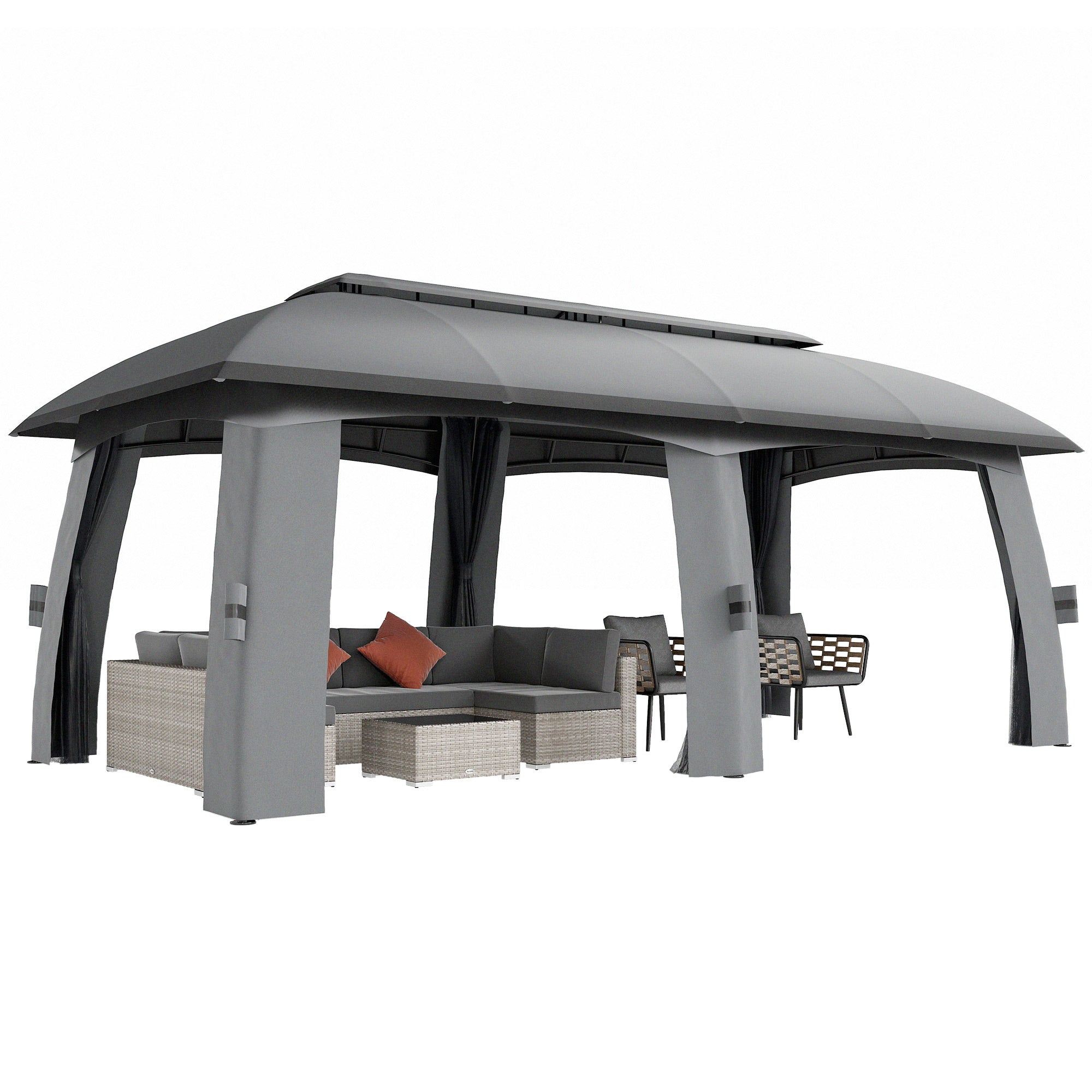 10' x 20' Patio Gazebo with Netting - Dark Grey-DECOROLALA