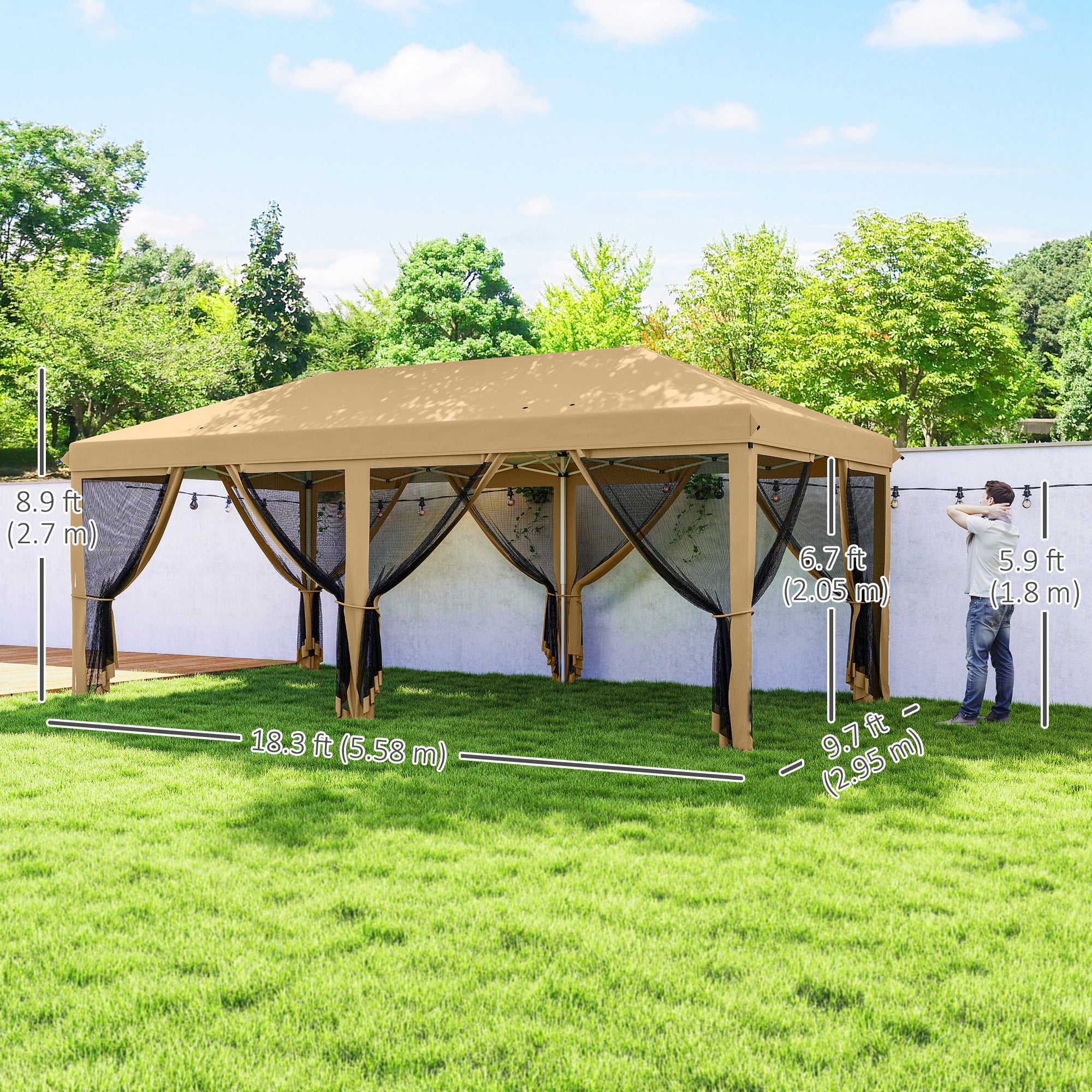 10' x 20' Pop Up Canopy Tent - Beige Mesh Sidewalls-DECOROLALA