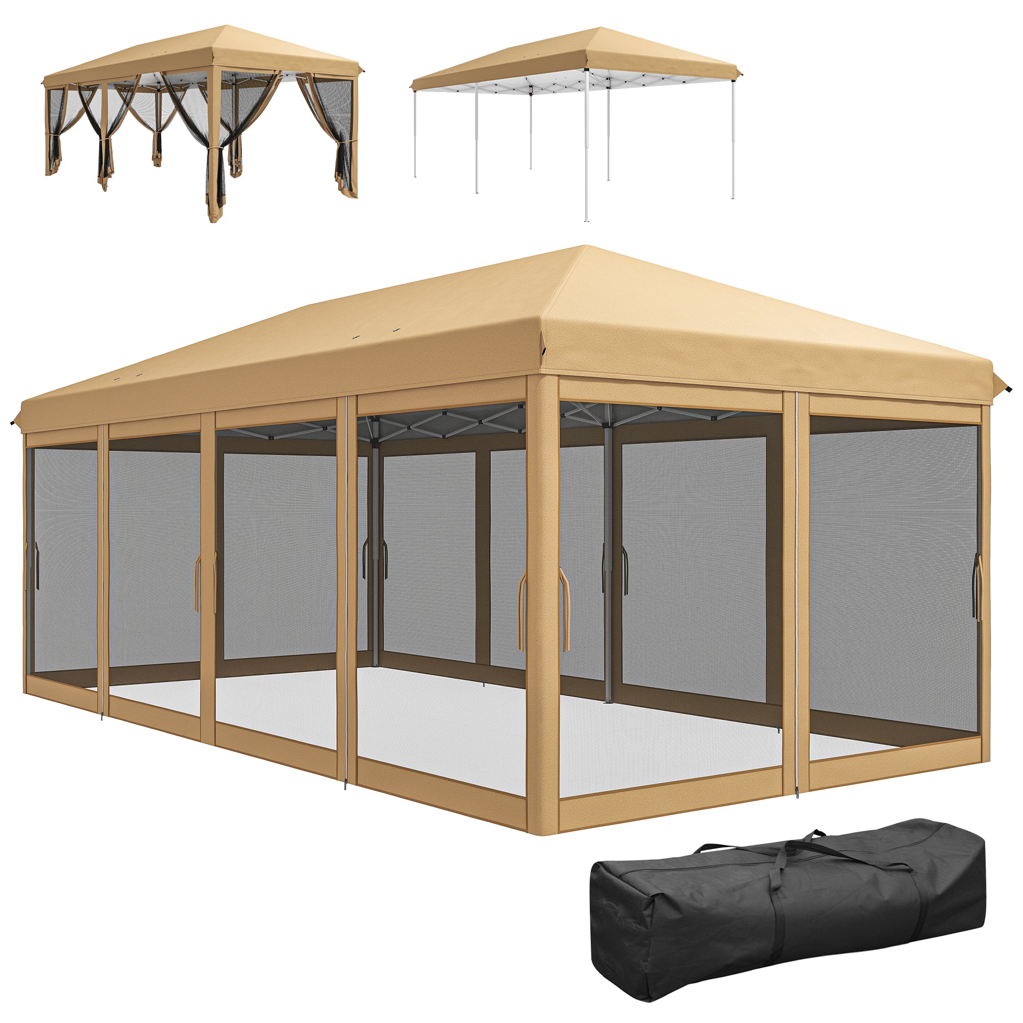 10' x 20' Pop Up Canopy Tent - Beige Mesh Sidewalls-DECOROLALA