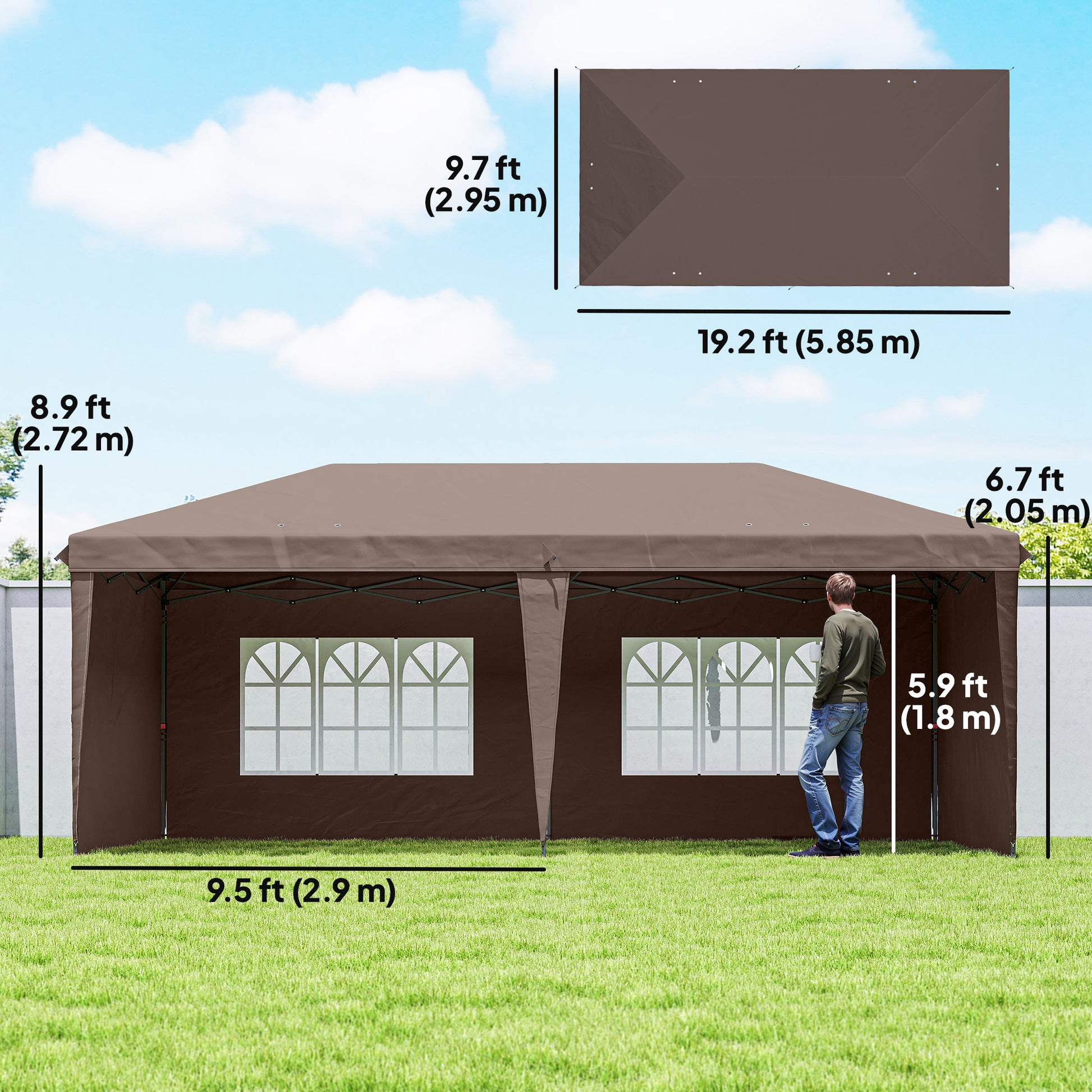 10' x 20' Pop Up Canopy Tent - Coffee w/ Bag-DECOROLALA