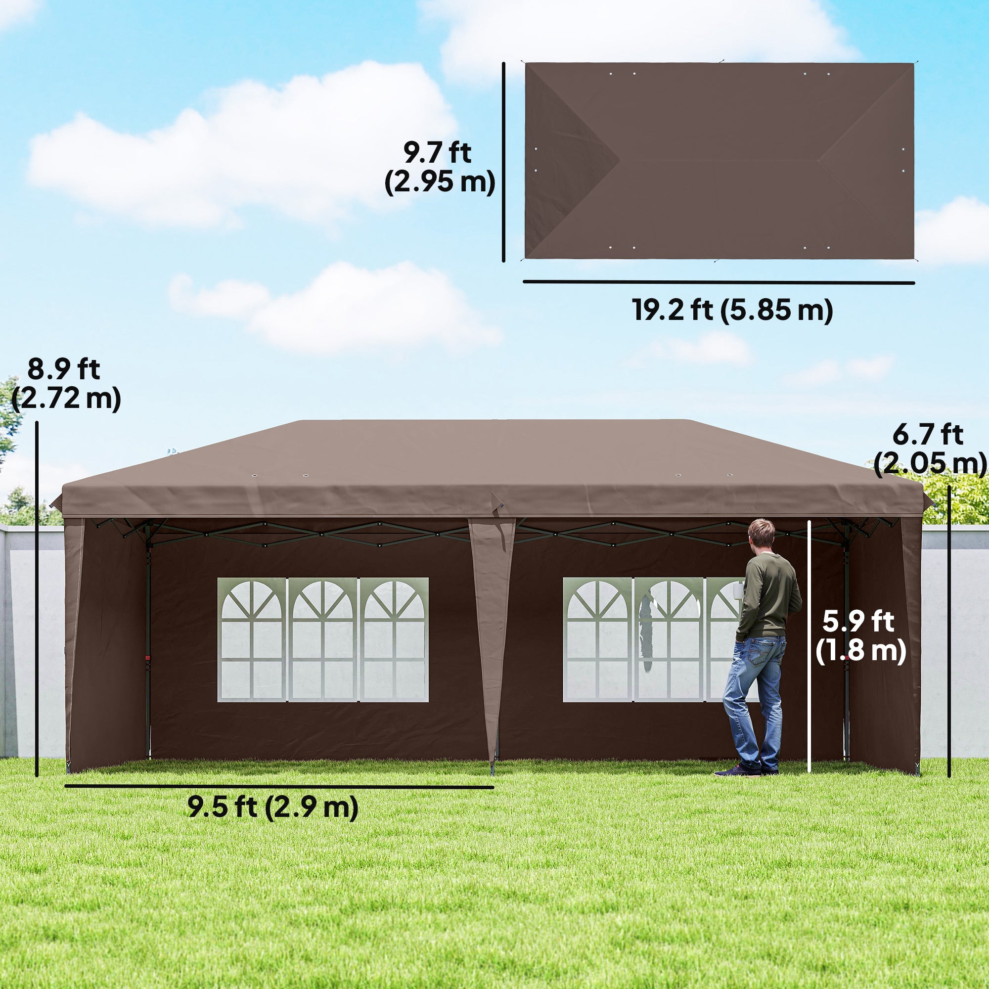 10' x 20' Pop Up Canopy Tent - Coffee w/ Bag-DECOROLALA