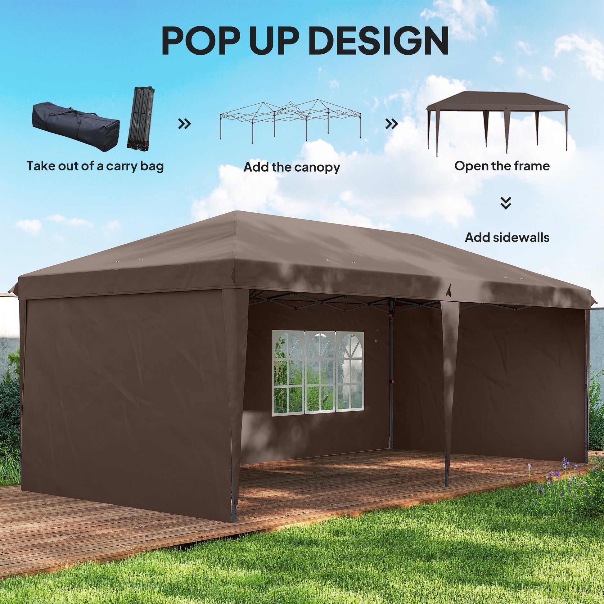 10' x 20' Pop Up Canopy Tent - Coffee w/ Bag-DECOROLALA