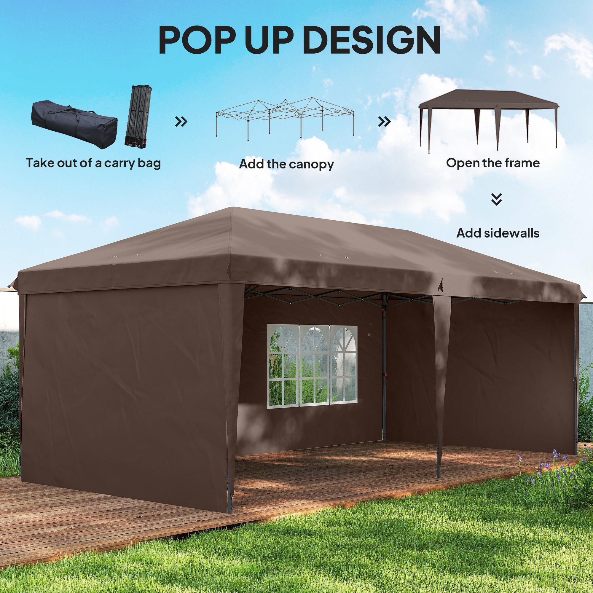 10' x 20' Pop Up Canopy Tent - Coffee w/ Bag-DECOROLALA