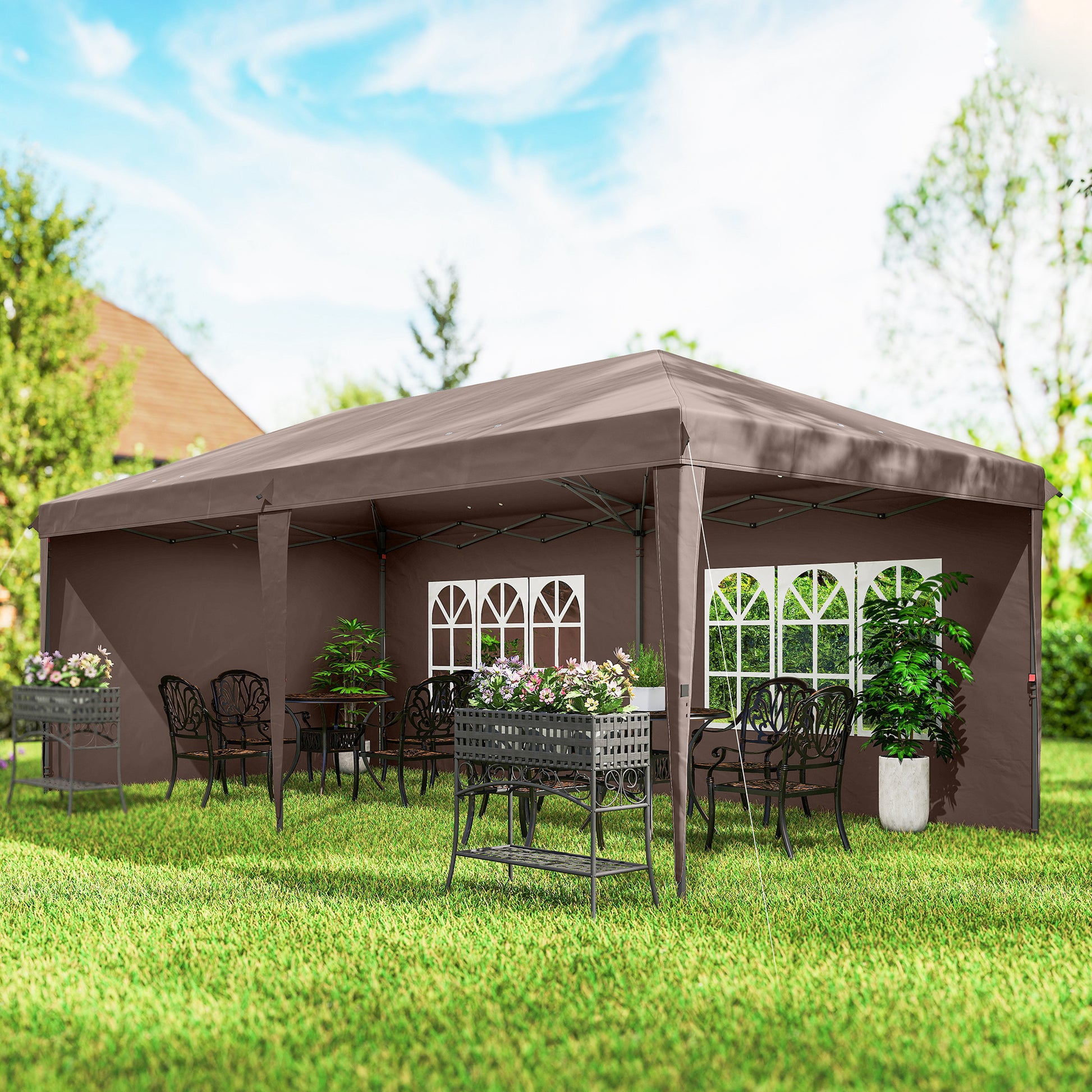 10' x 20' Pop Up Canopy Tent - Coffee w/ Bag-DECOROLALA