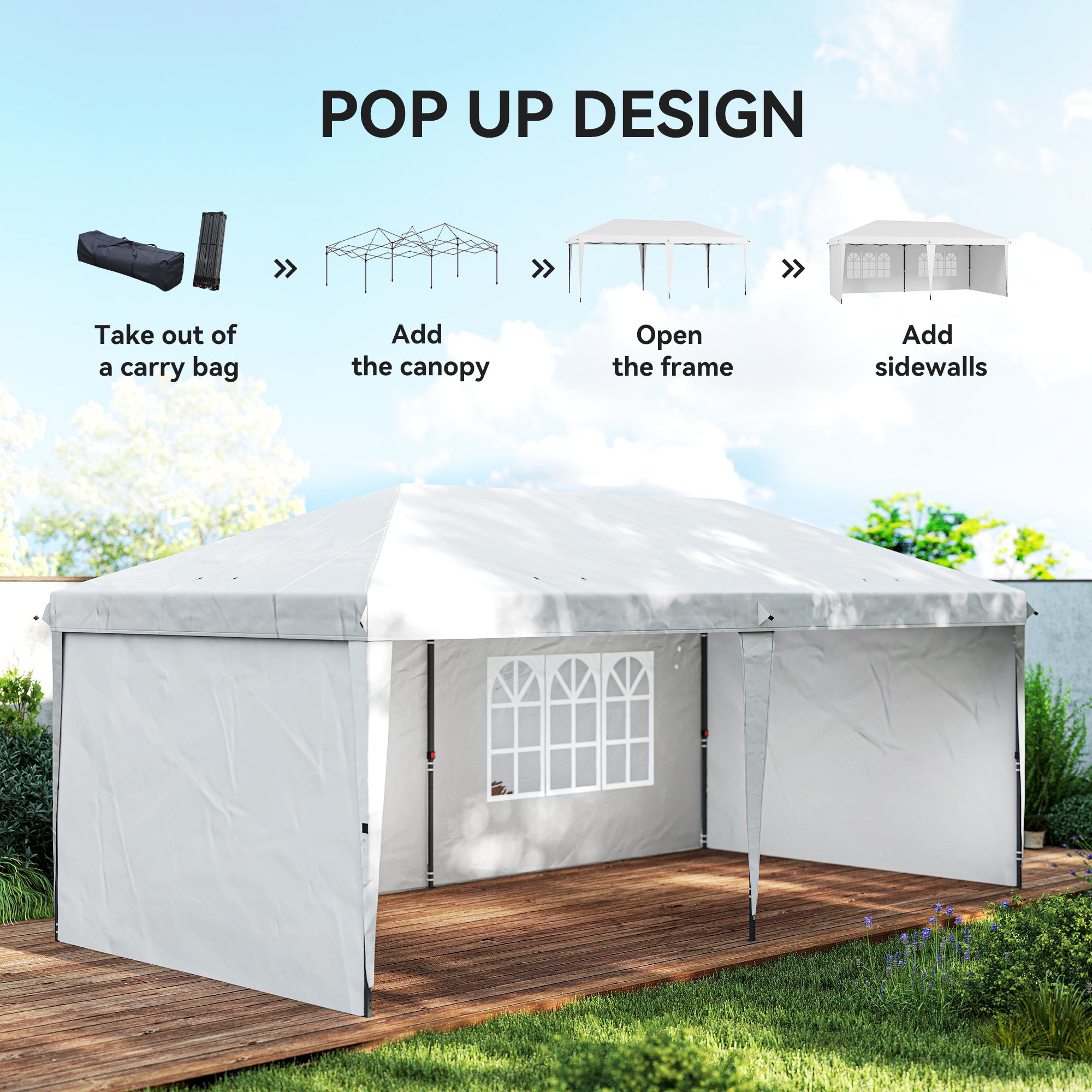 10' x 20' Pop Up Canopy Tent White w/ Sidewalls-DECOROLALA