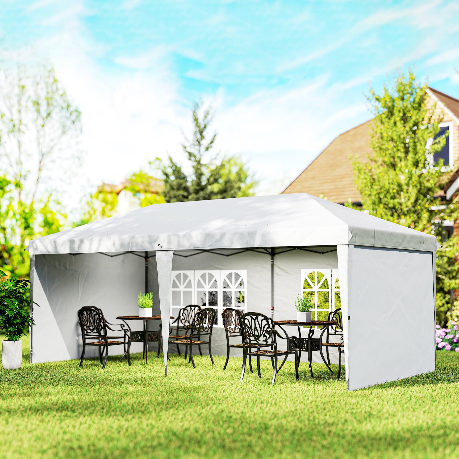 10' x 20' Pop Up Canopy Tent White w/ Sidewalls-DECOROLALA