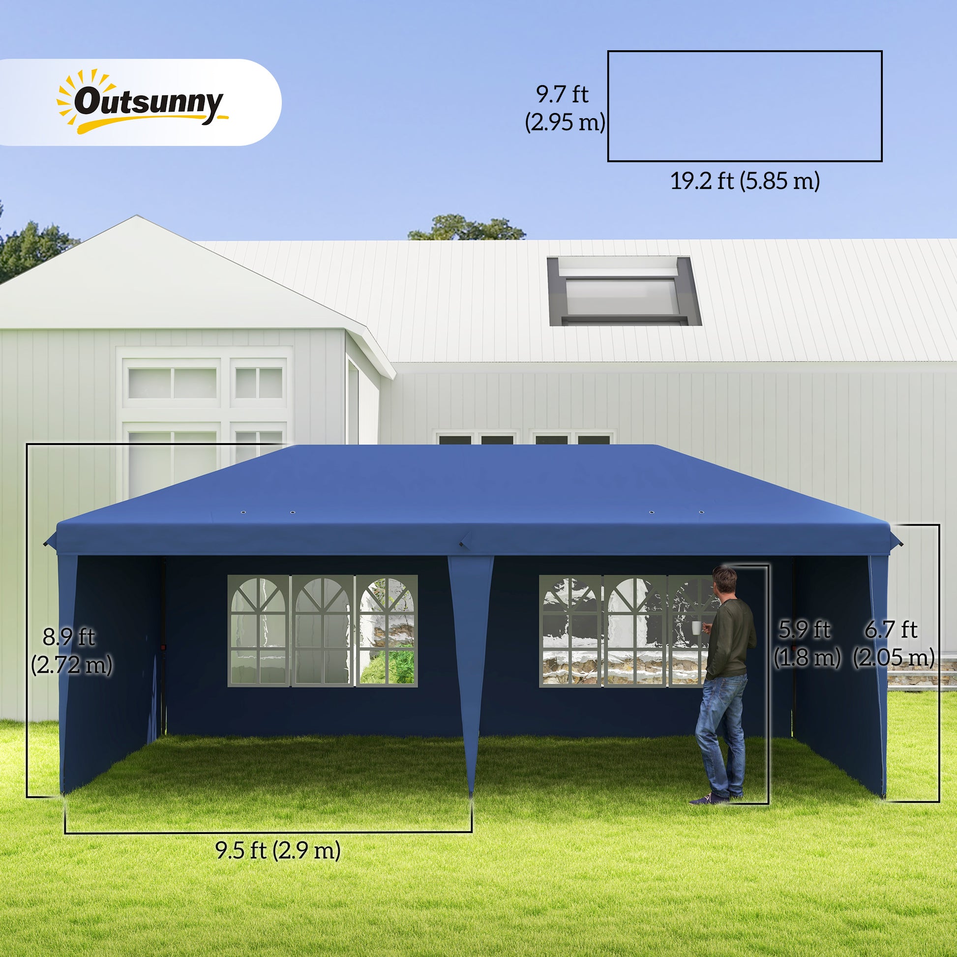 10' x 20' Pop Up Canopy Tent w/ Sidewalls Blue-DECOROLALA