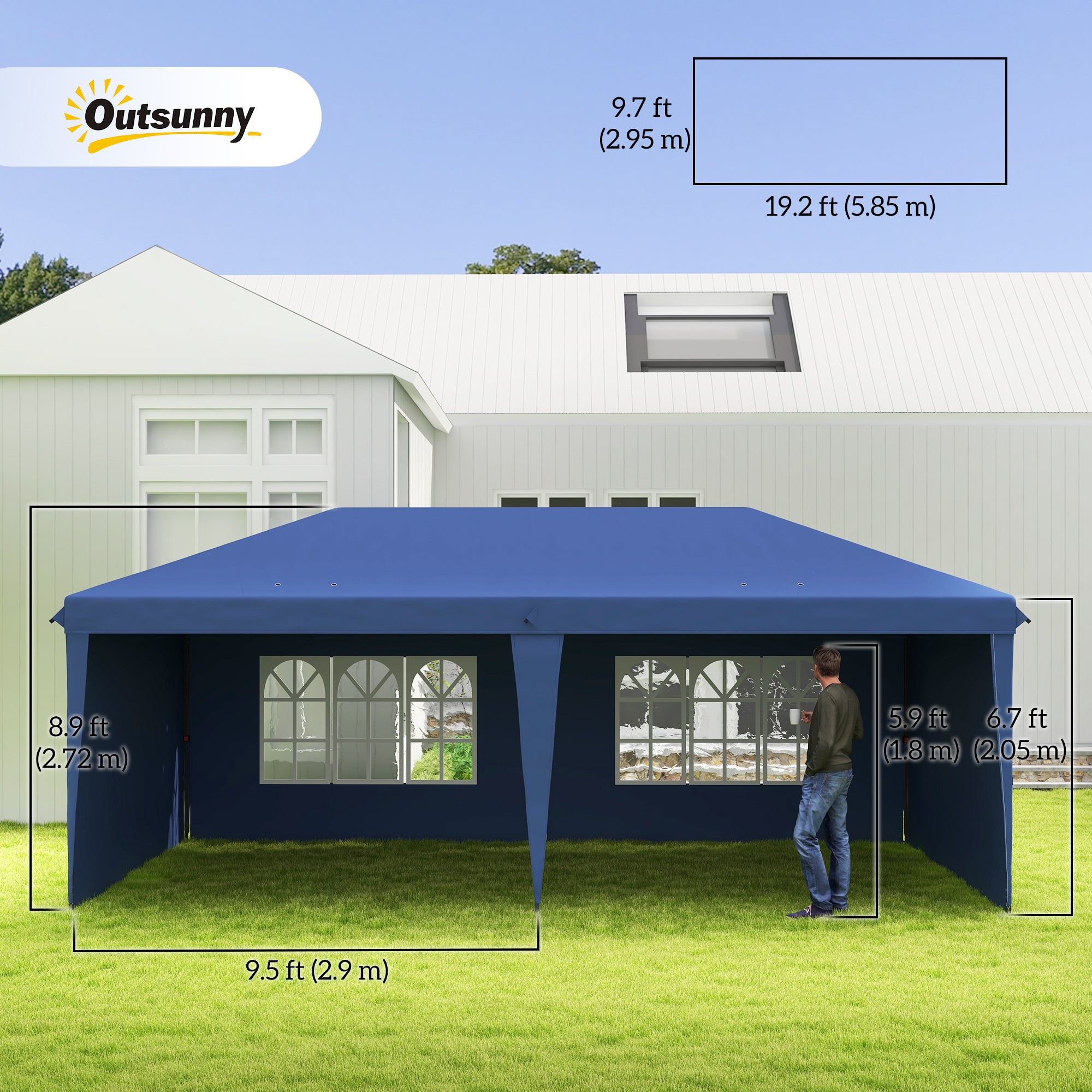 10' x 20' Pop Up Canopy Tent w/ Sidewalls Blue-DECOROLALA