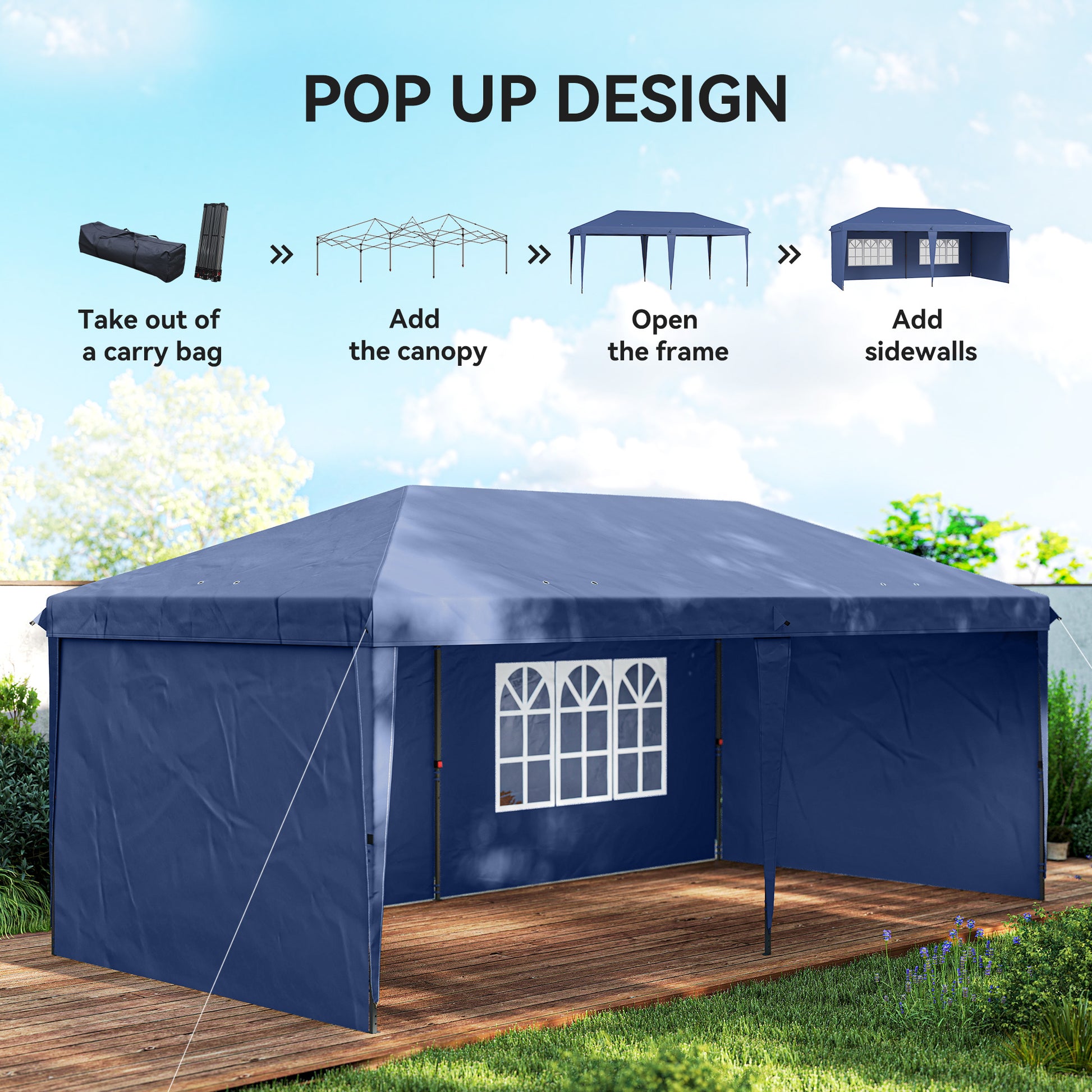 10' x 20' Pop Up Canopy Tent w/ Sidewalls Blue-DECOROLALA