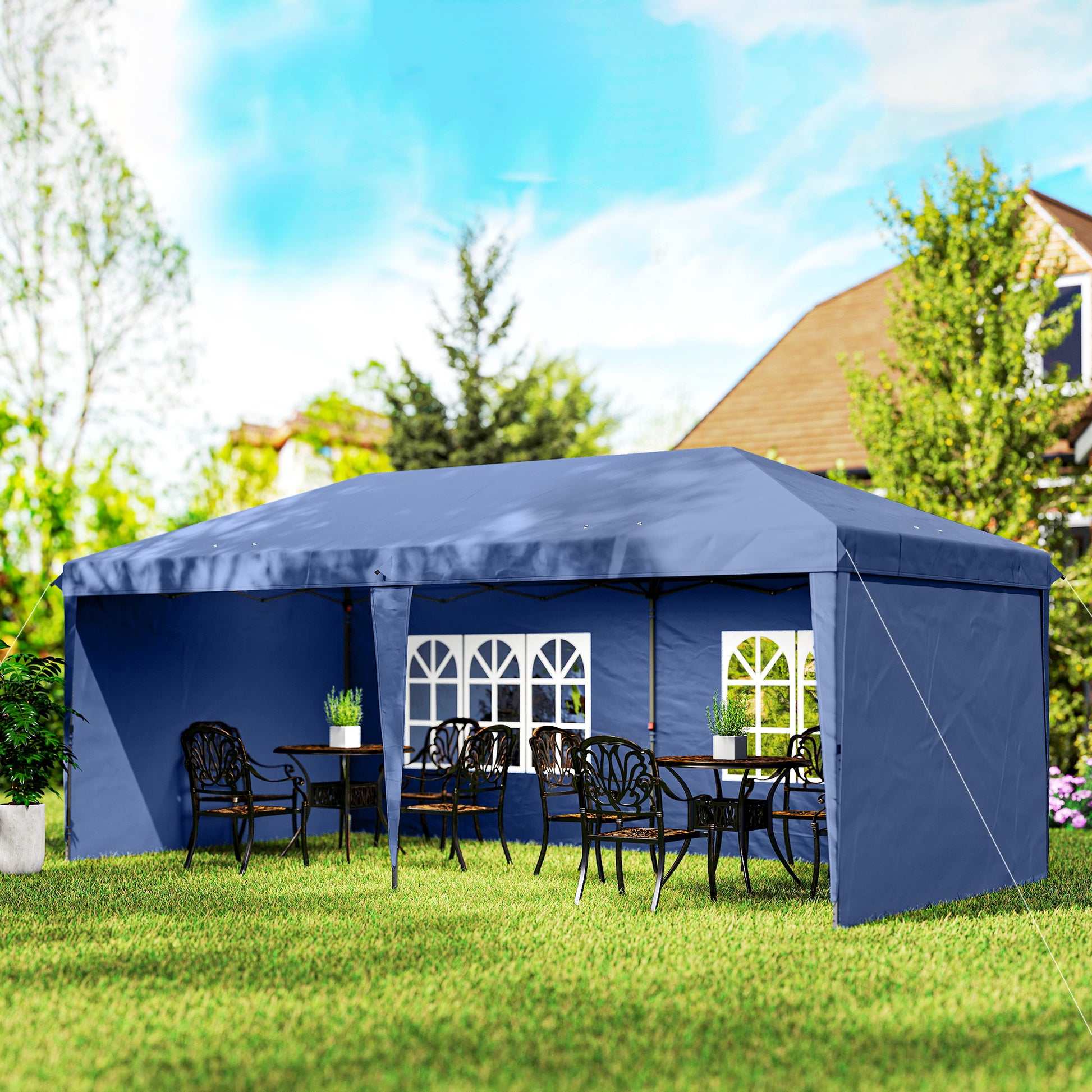 10' x 20' Pop Up Canopy Tent w/ Sidewalls Blue-DECOROLALA