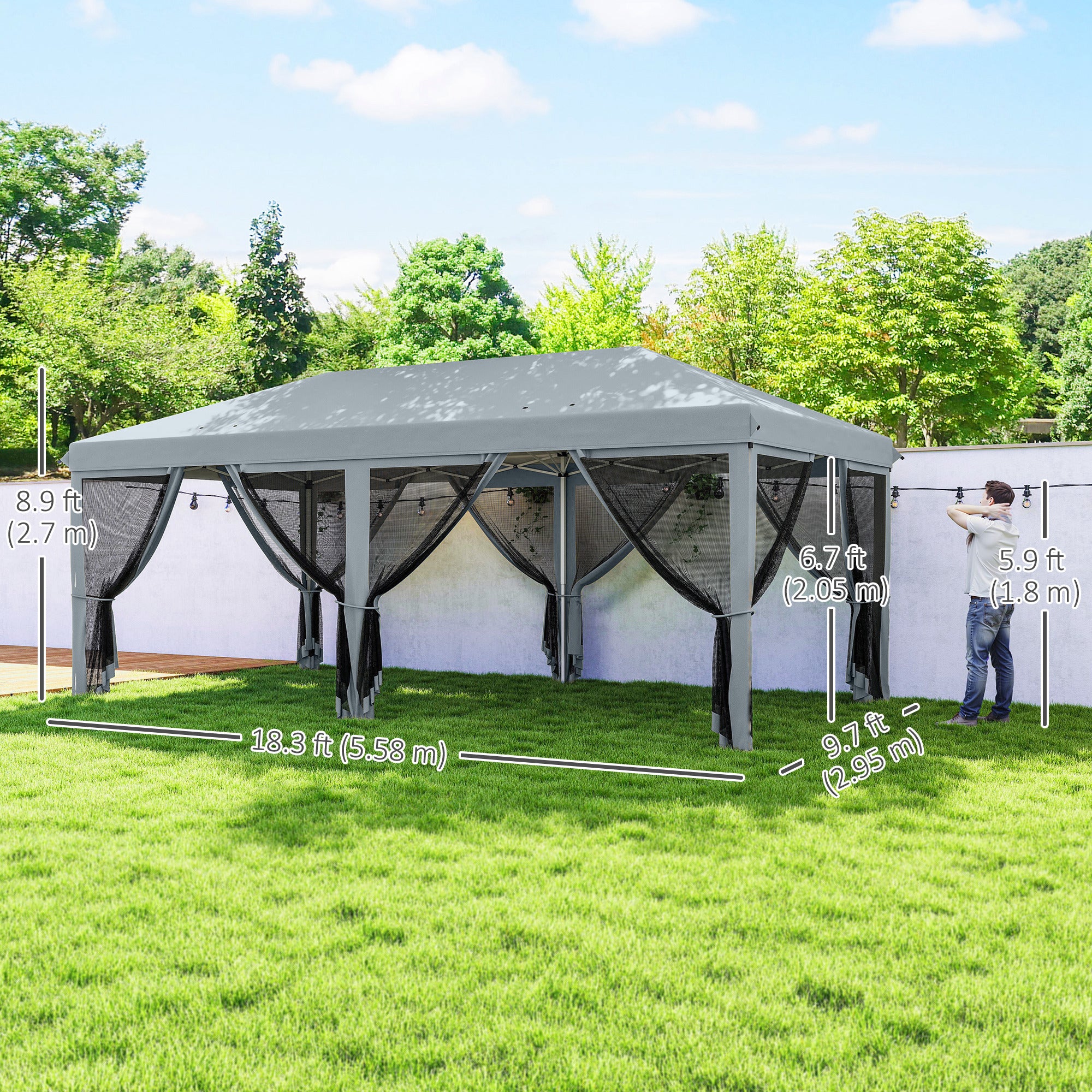 10' x 20' Pop Up Canopy Tent with Mesh Sidewalls Grey-DECOROLALA