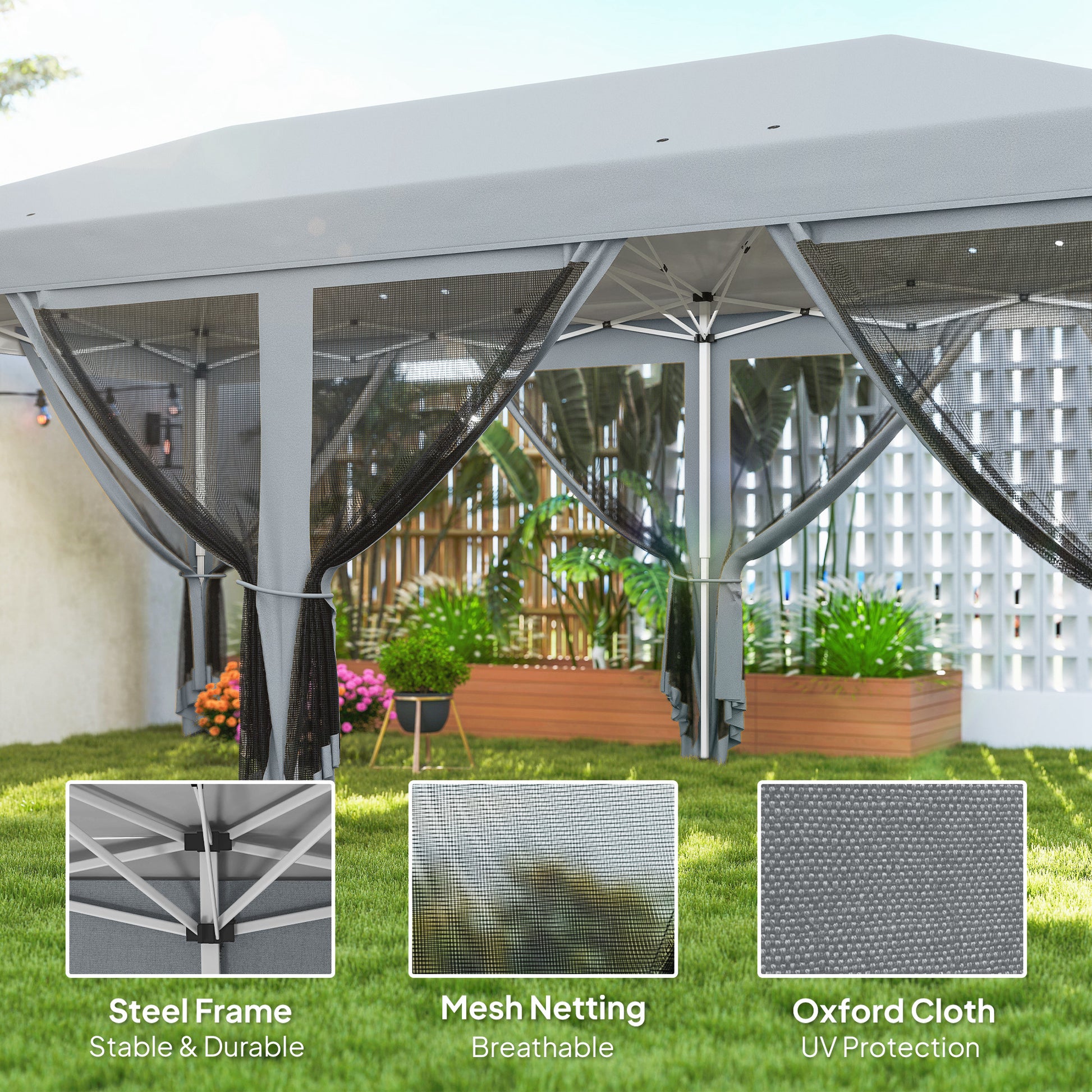 10' x 20' Pop Up Canopy Tent with Mesh Sidewalls Grey-DECOROLALA