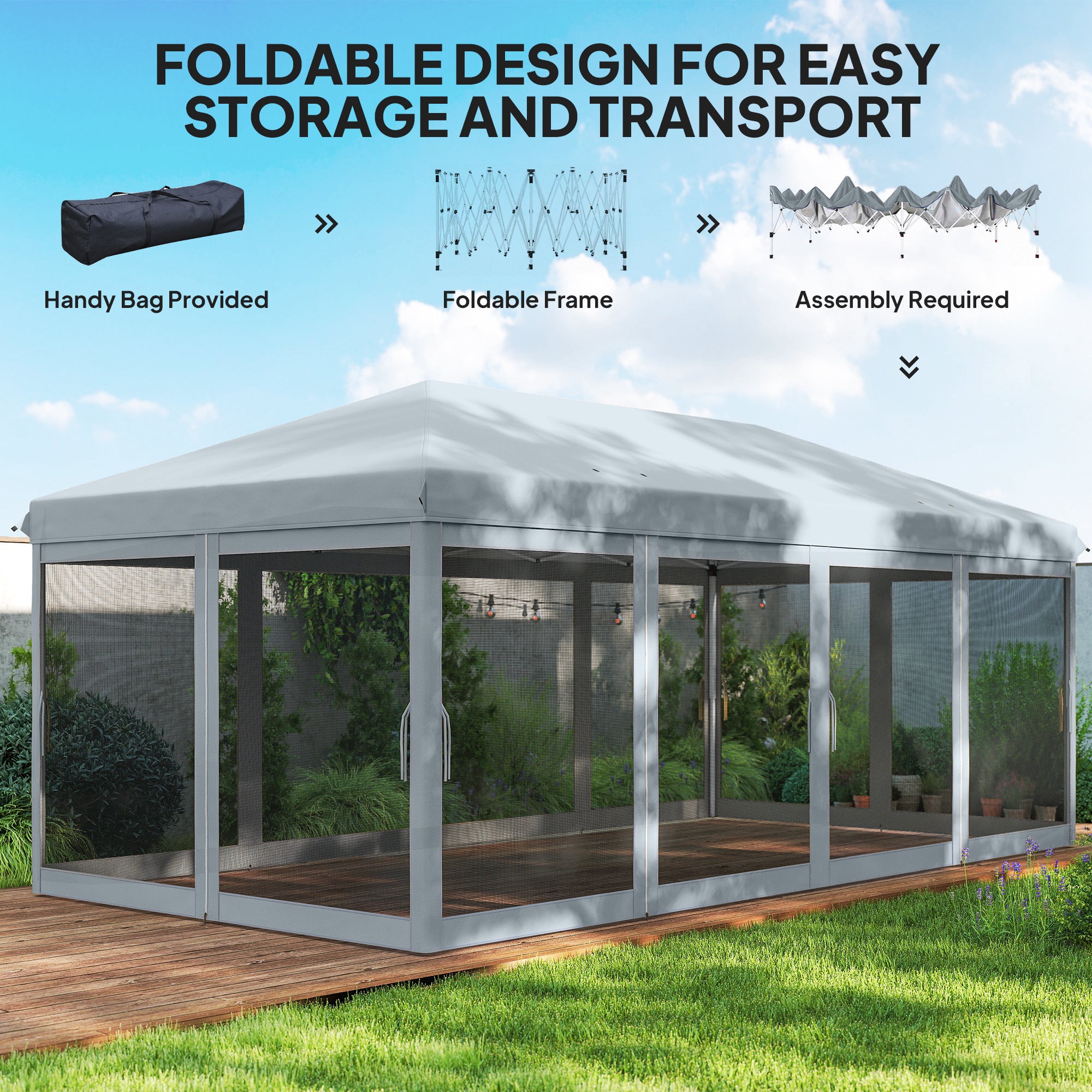 10' x 20' Pop Up Canopy Tent with Mesh Sidewalls Grey-DECOROLALA