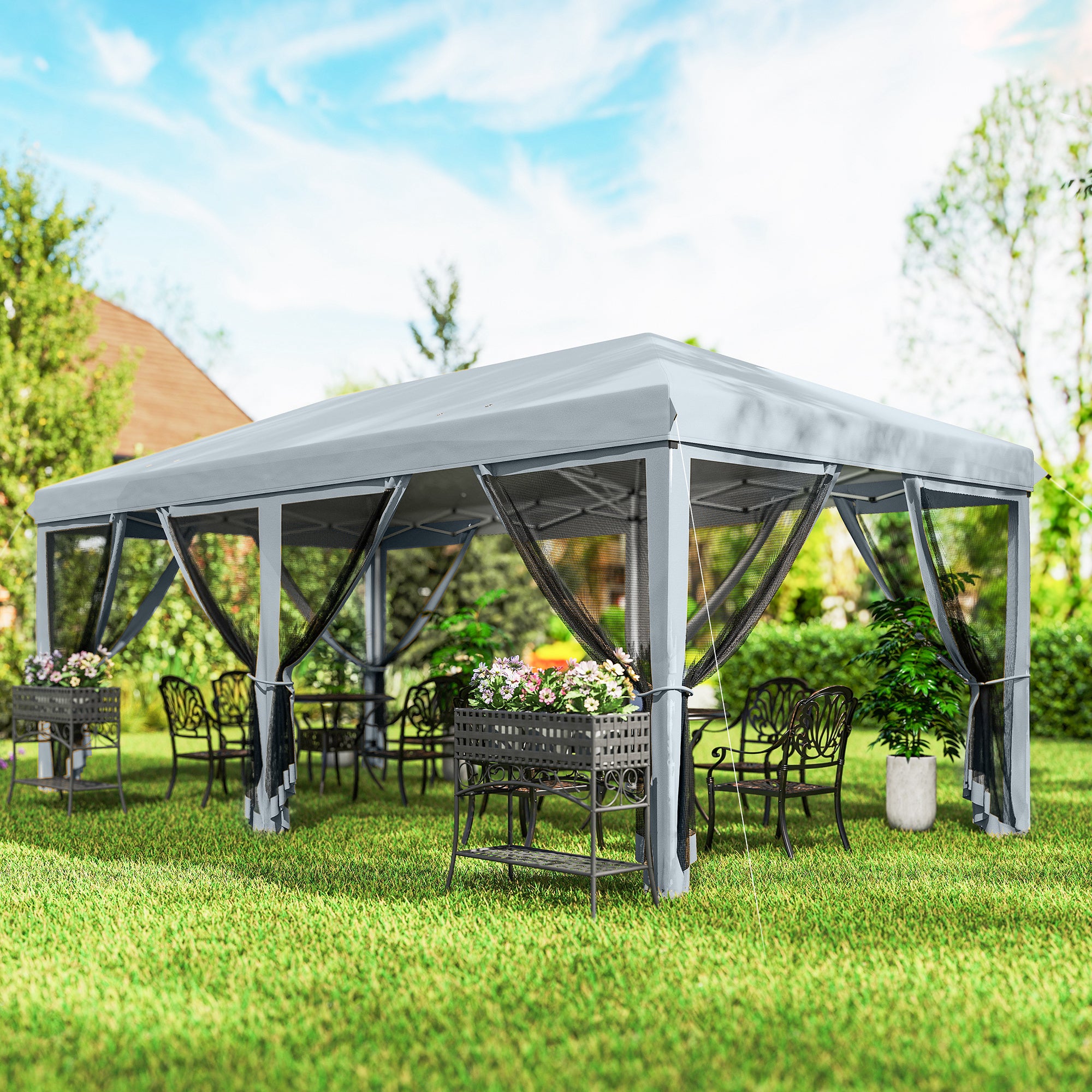 10' x 20' Pop Up Canopy Tent with Mesh Sidewalls Grey-DECOROLALA
