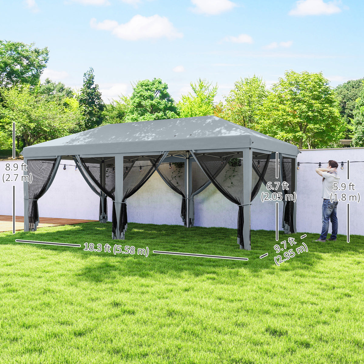 10' x 20' Pop Up Canopy Tent with Mesh Sidewalls Grey-Pop-Up Canopies-DECOROLALA