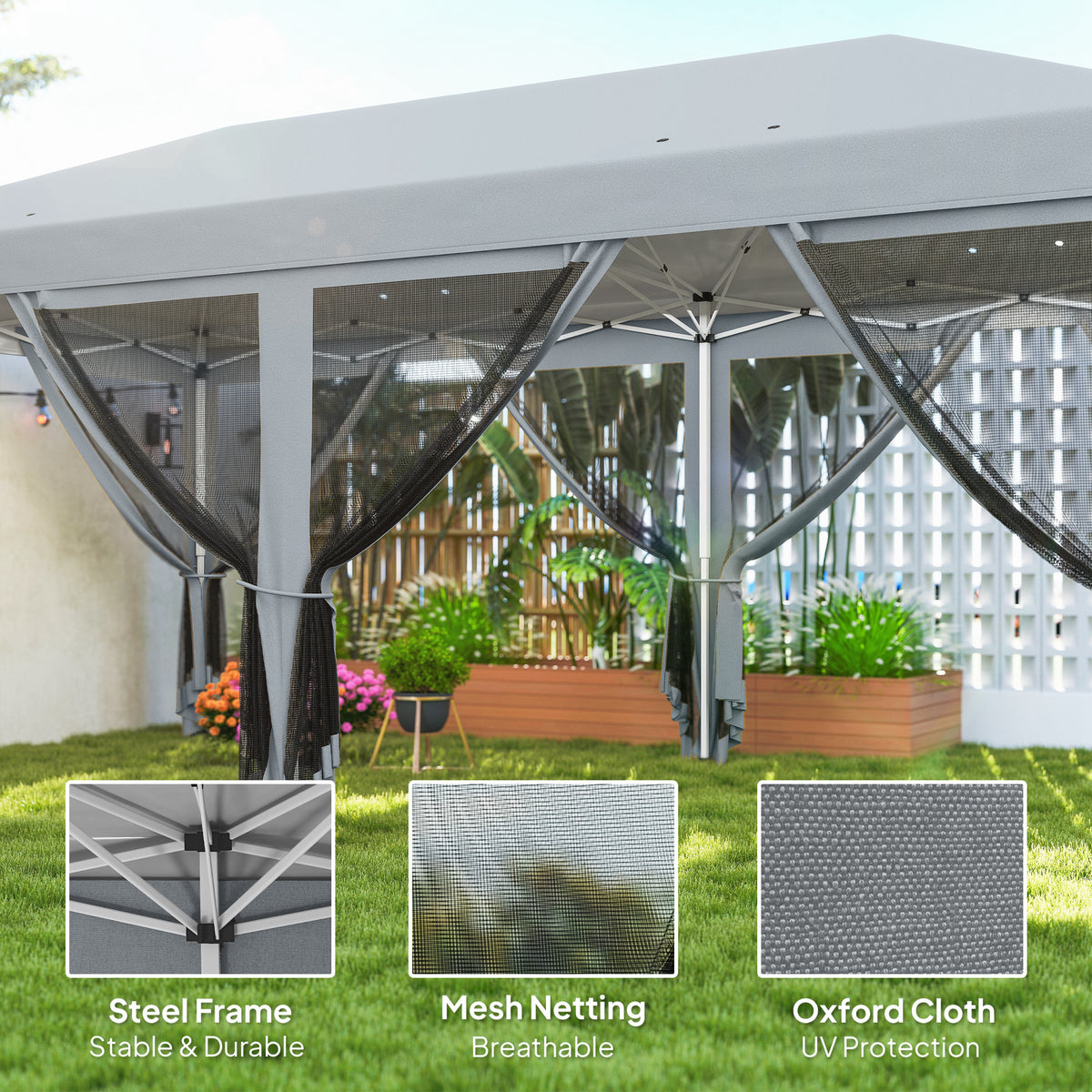 10' x 20' Pop Up Canopy Tent with Mesh Sidewalls Grey-Pop-Up Canopies-DECOROLALA