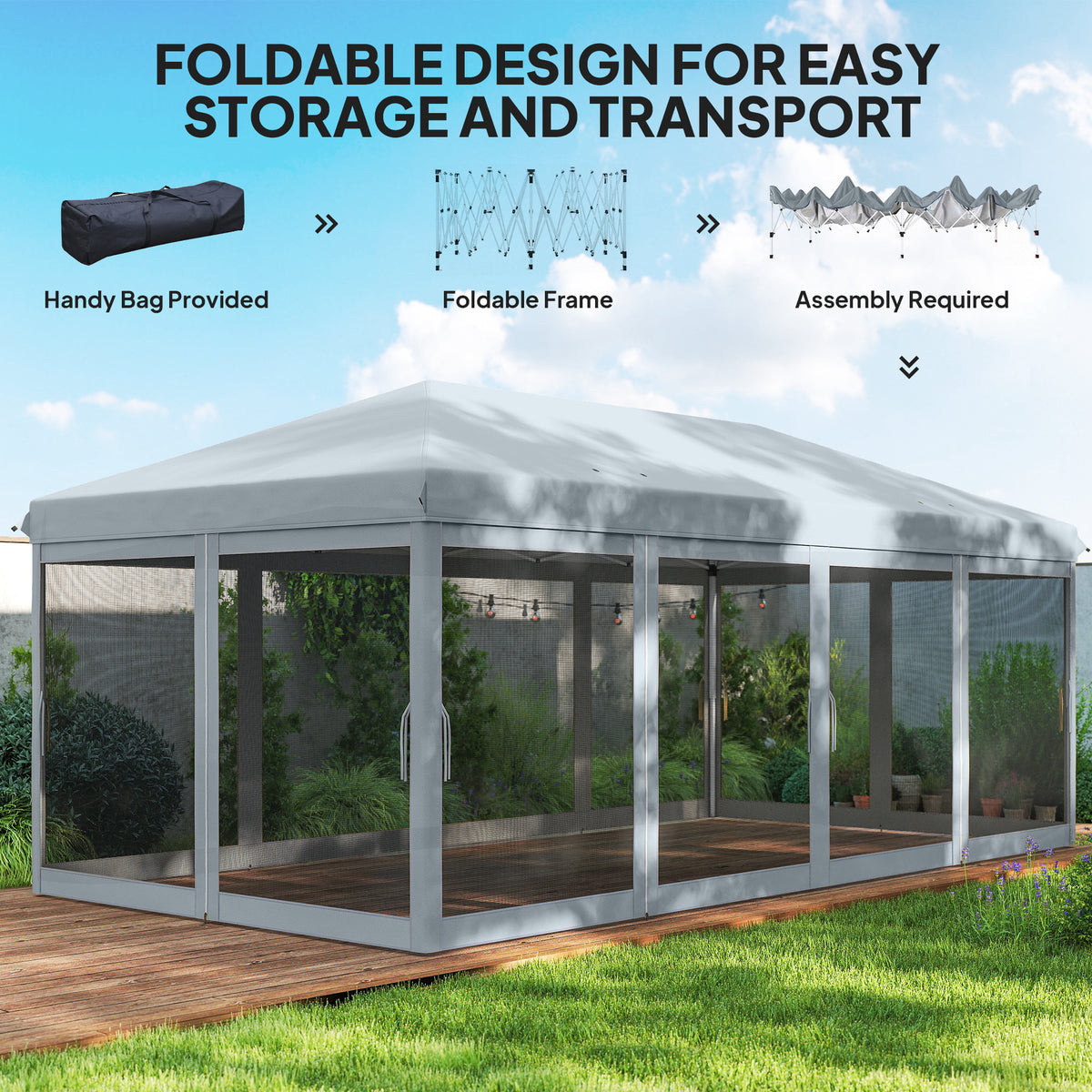 10' x 20' Pop Up Canopy Tent with Mesh Sidewalls Grey-Pop-Up Canopies-DECOROLALA