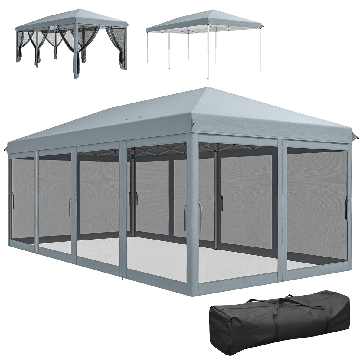 10' x 20' Pop Up Canopy Tent with Mesh Sidewalls Grey-Pop-Up Canopies-DECOROLALA