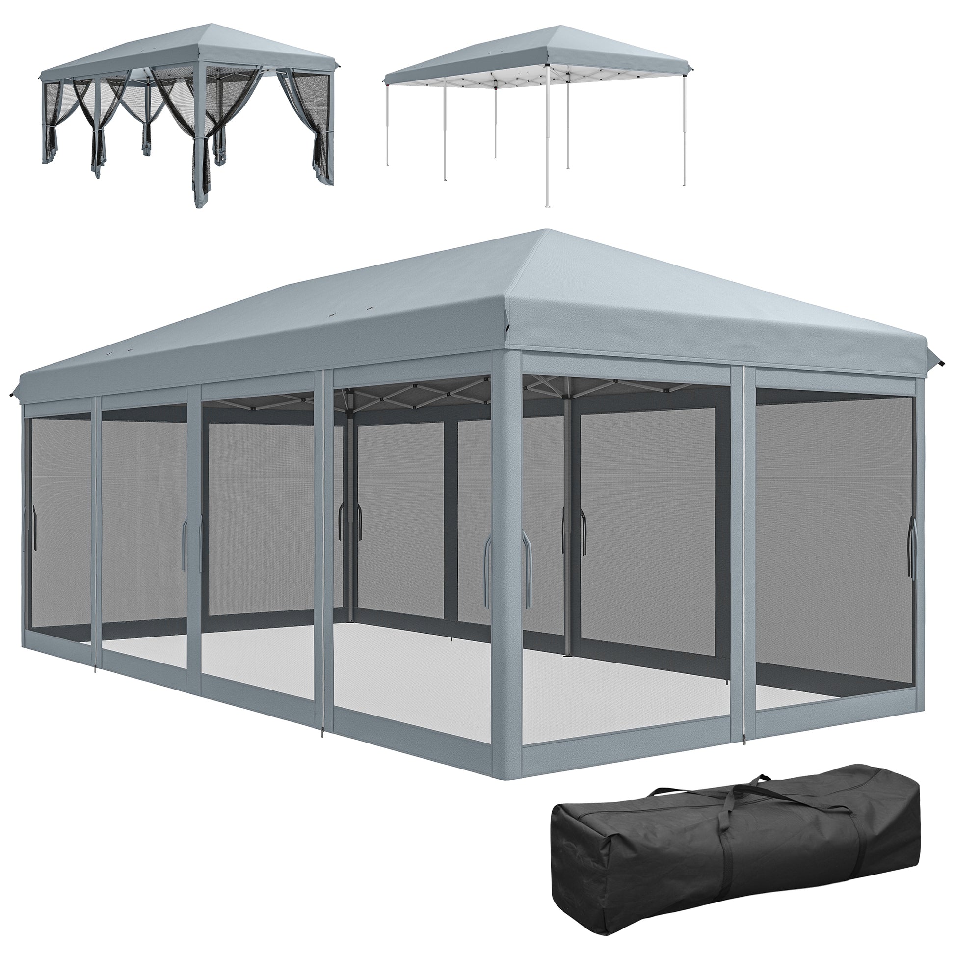 10' x 20' Pop Up Canopy Tent with Mesh Sidewalls Grey-DECOROLALA