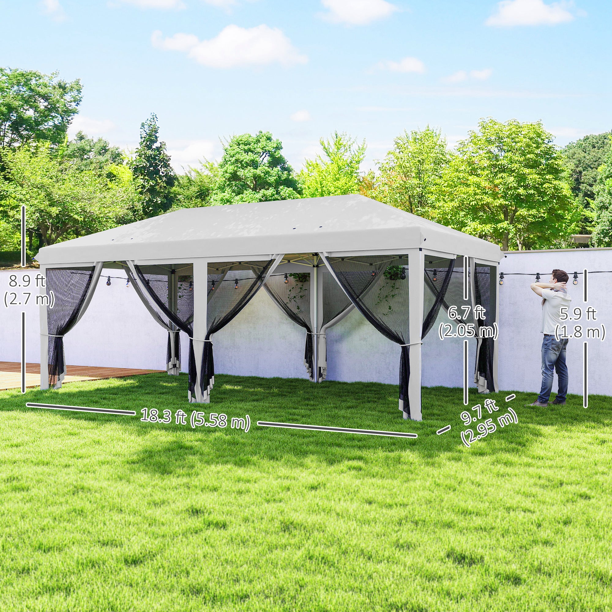 10' x 20' Pop Up Canopy Tent with Mesh Sidewalls - White-DECOROLALA