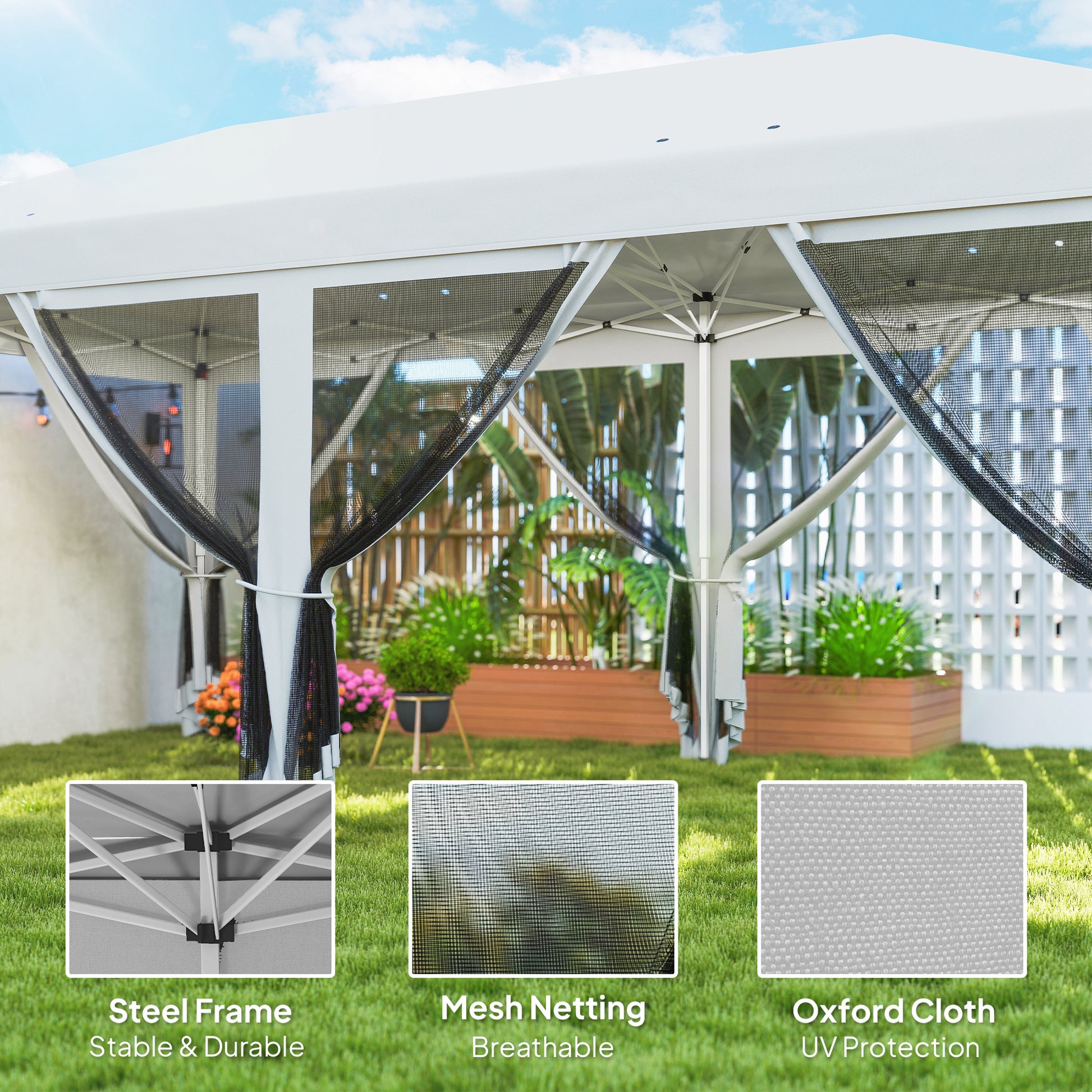 10' x 20' Pop Up Canopy Tent with Mesh Sidewalls - White-DECOROLALA
