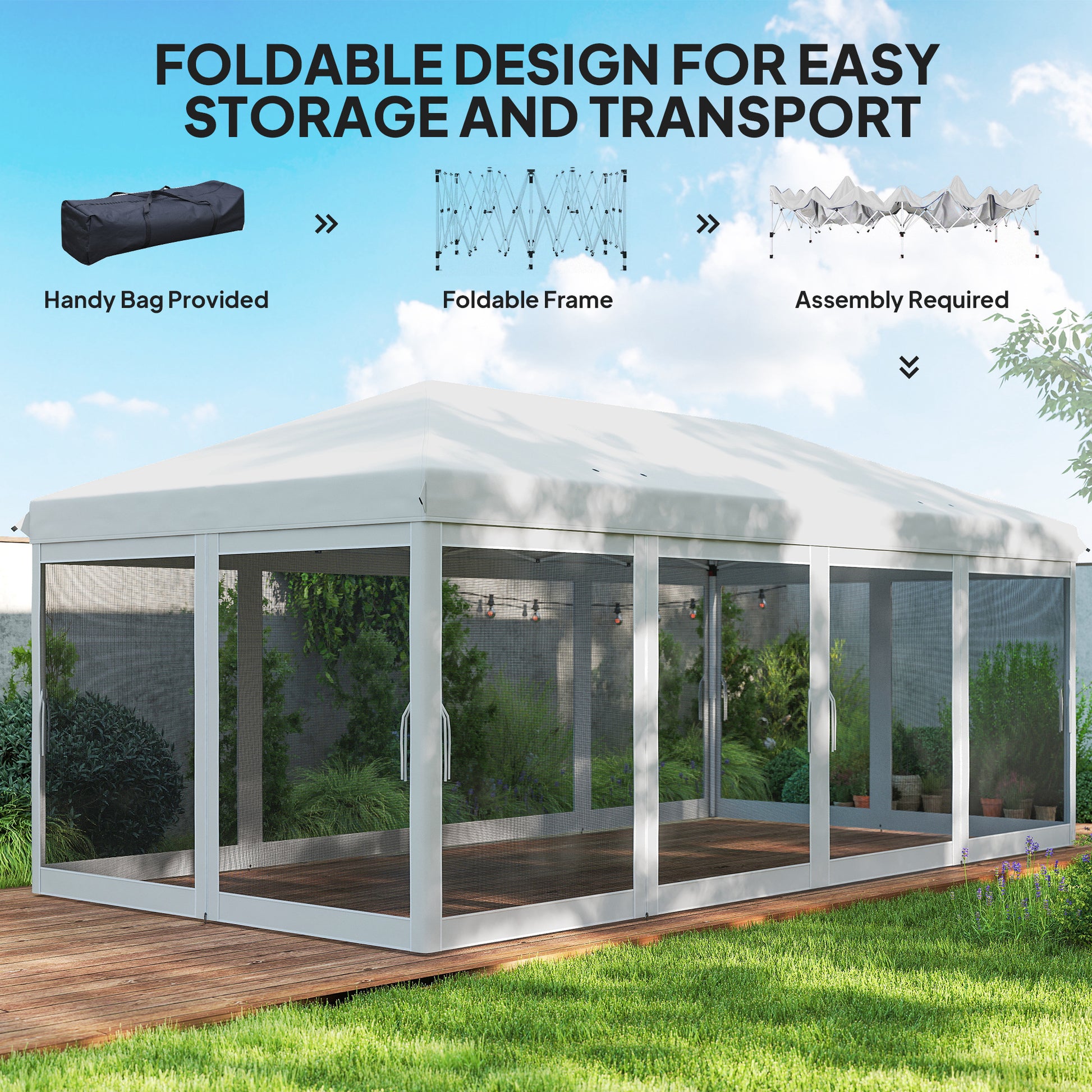 10' x 20' Pop Up Canopy Tent with Mesh Sidewalls - White-DECOROLALA