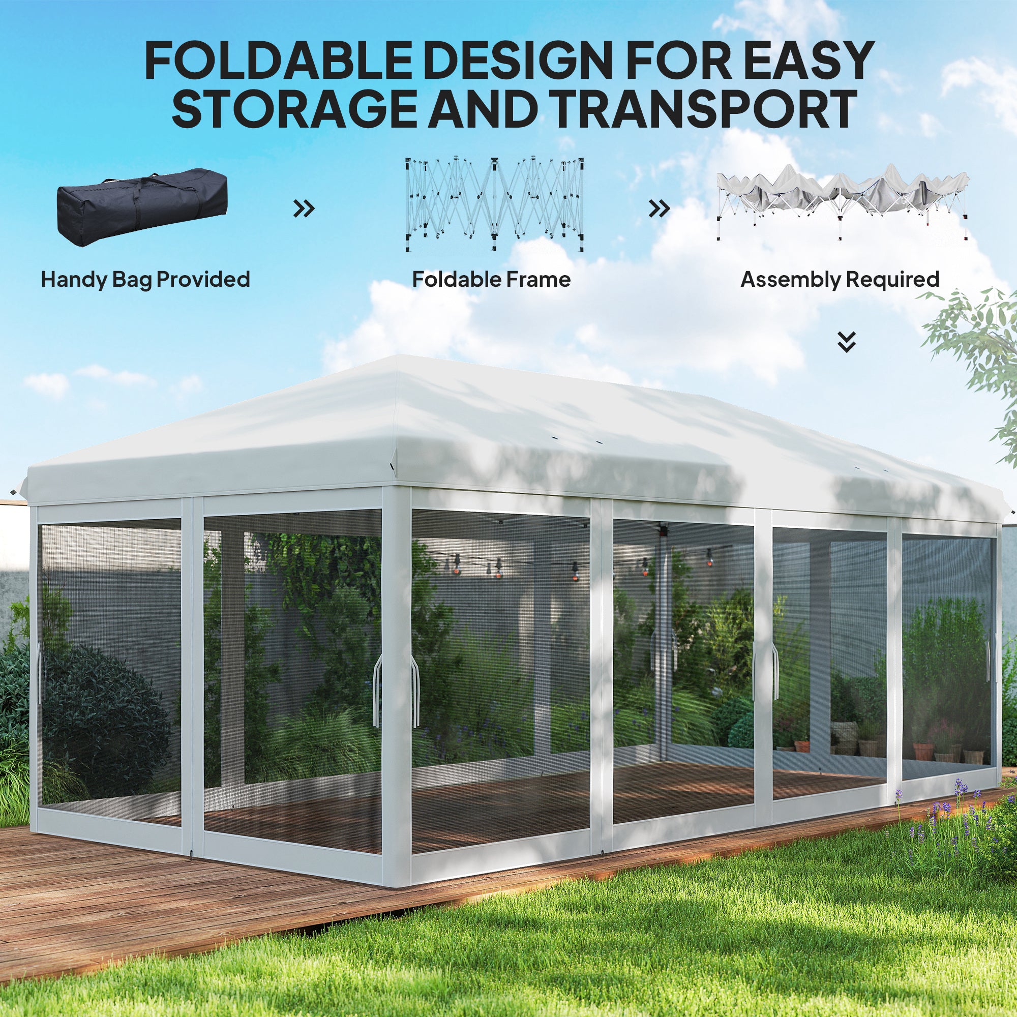 10' x 20' Pop Up Canopy Tent with Mesh Sidewalls - White-DECOROLALA