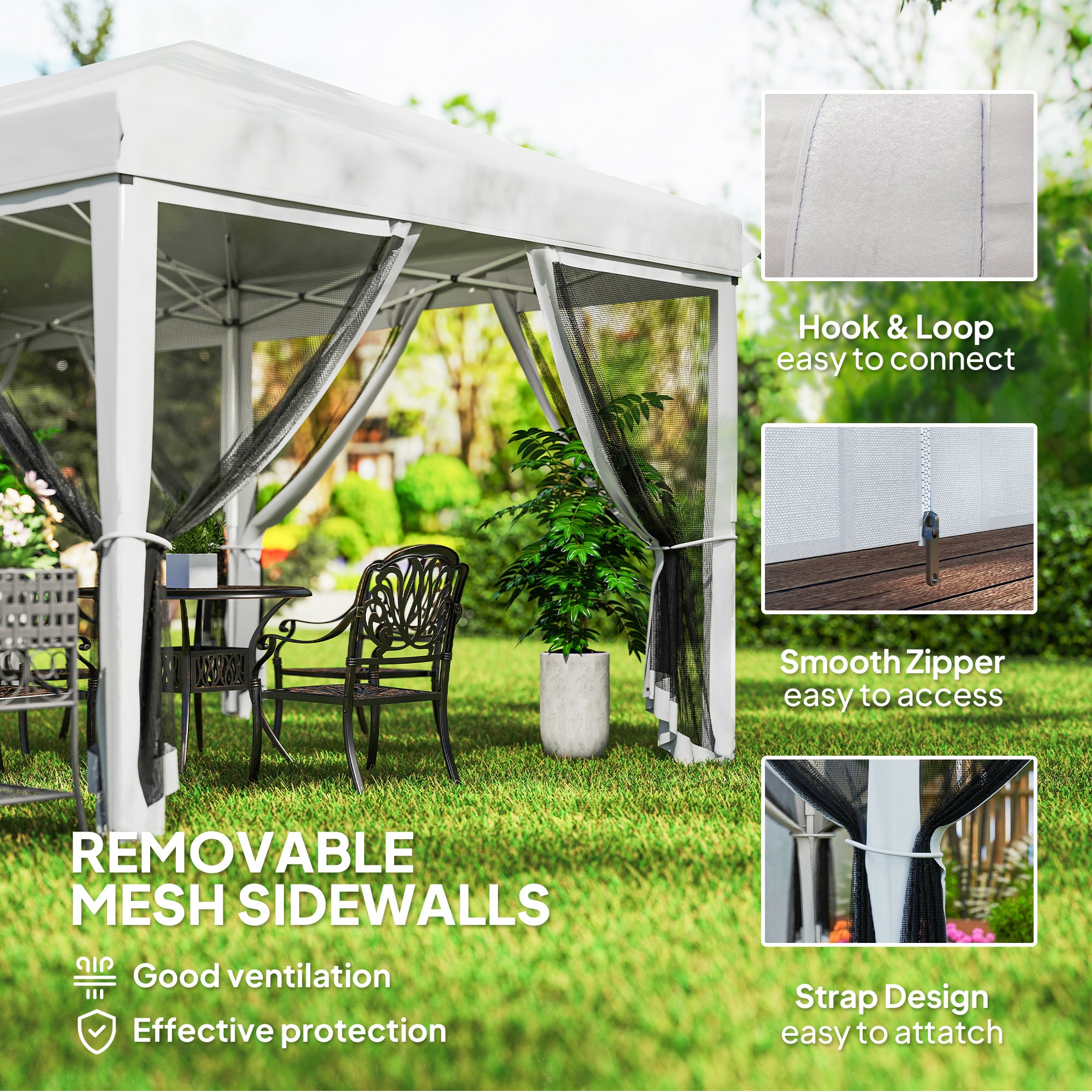 10' x 20' Pop Up Canopy Tent with Mesh Sidewalls - White-DECOROLALA